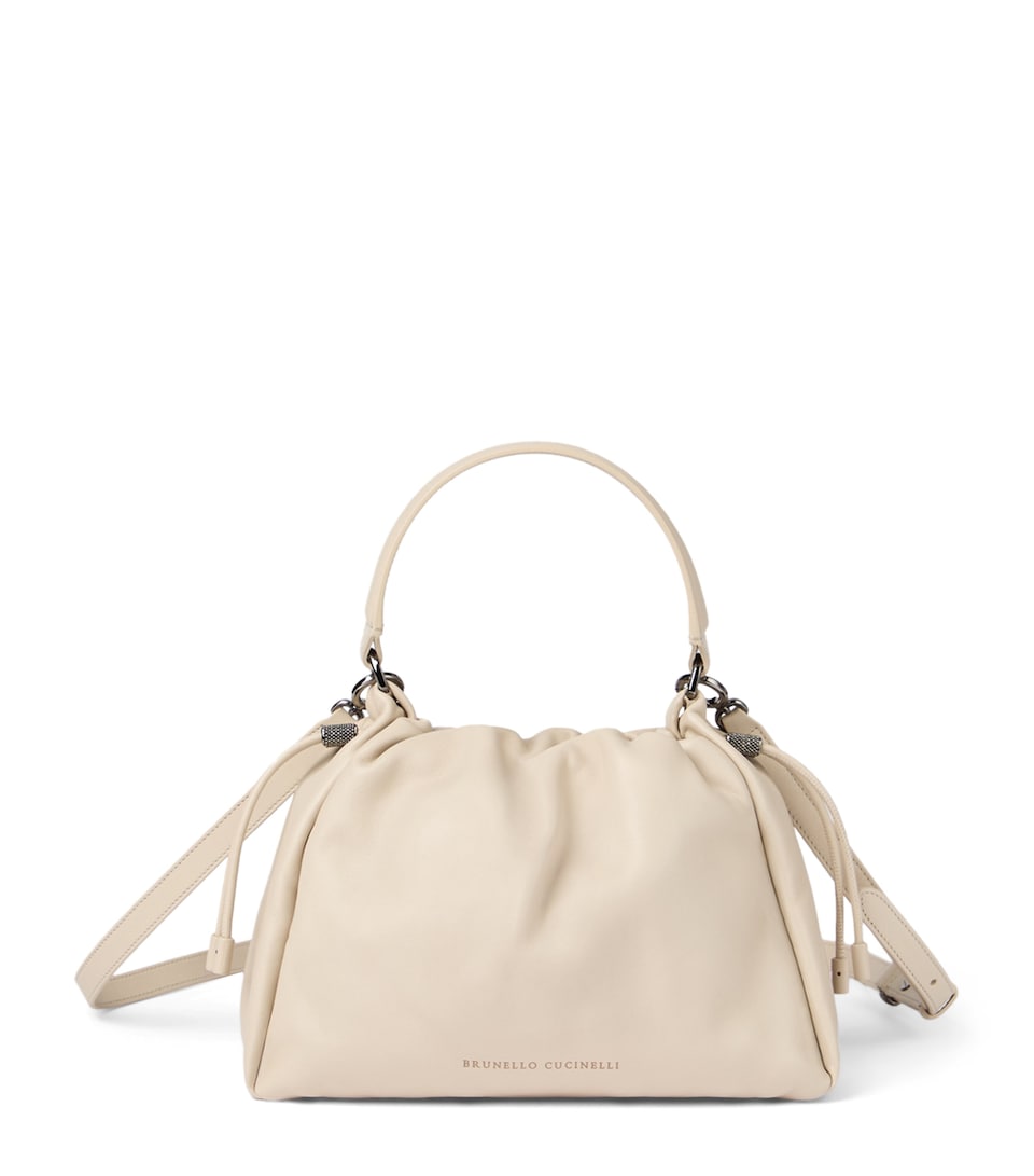 Brunello Cucinelli Small Leather Mellow Bucket Bag Ivory