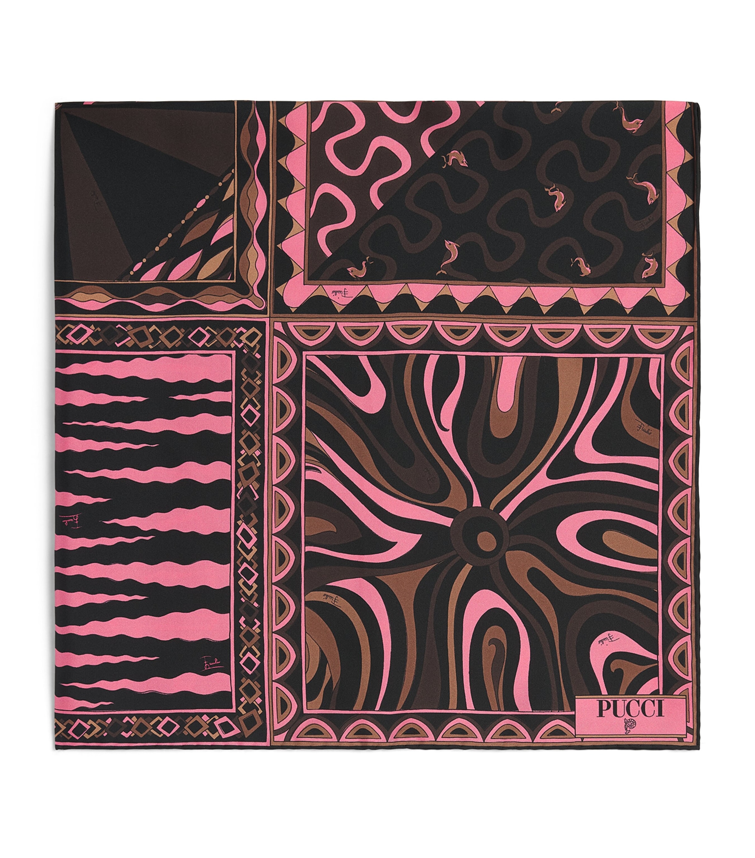 PUCCI Silk Multi Print Scarf Brown Coral