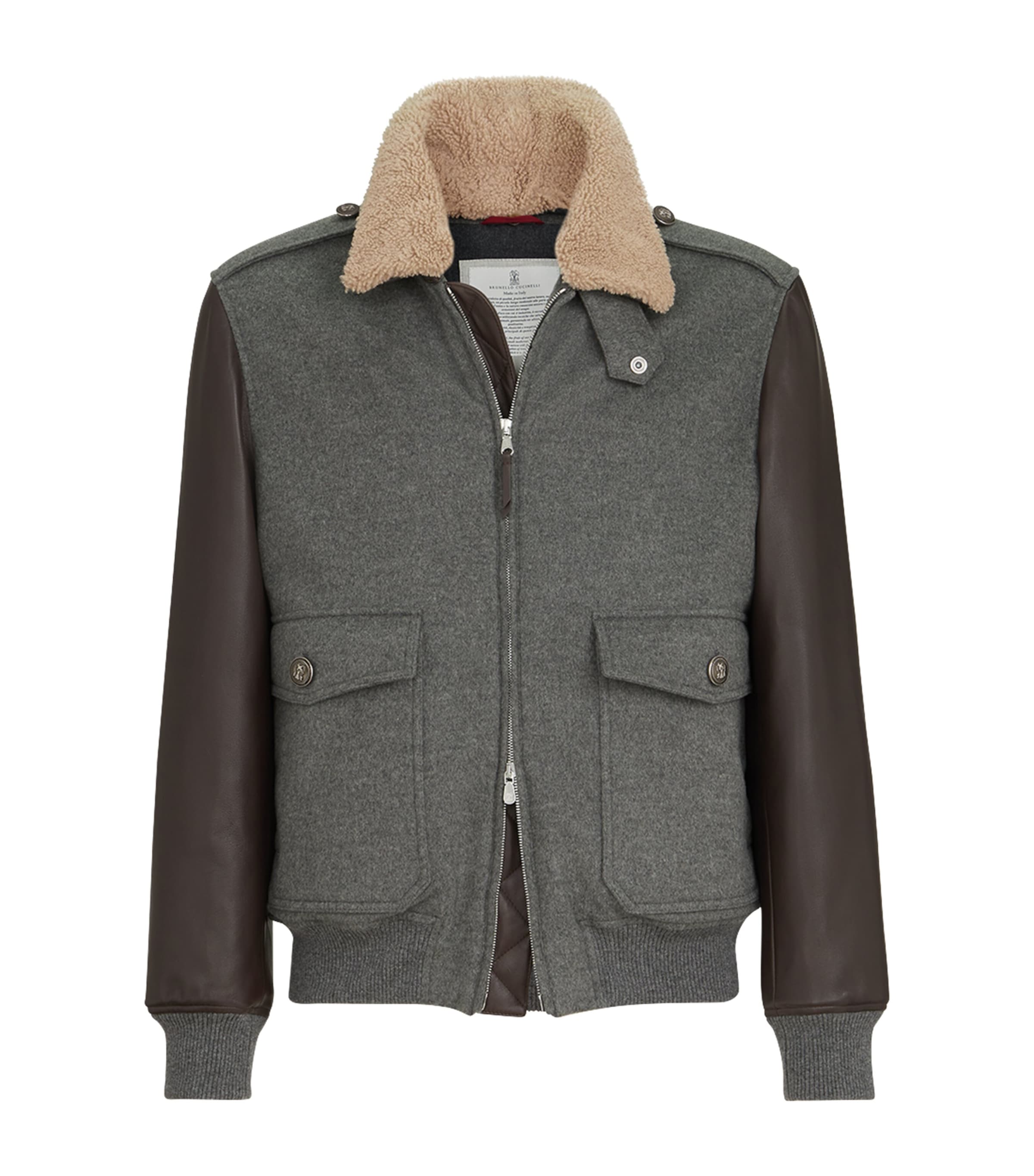 Brunello Cucinelli Mens Cashmere Bomber Jacket Grigio Medio