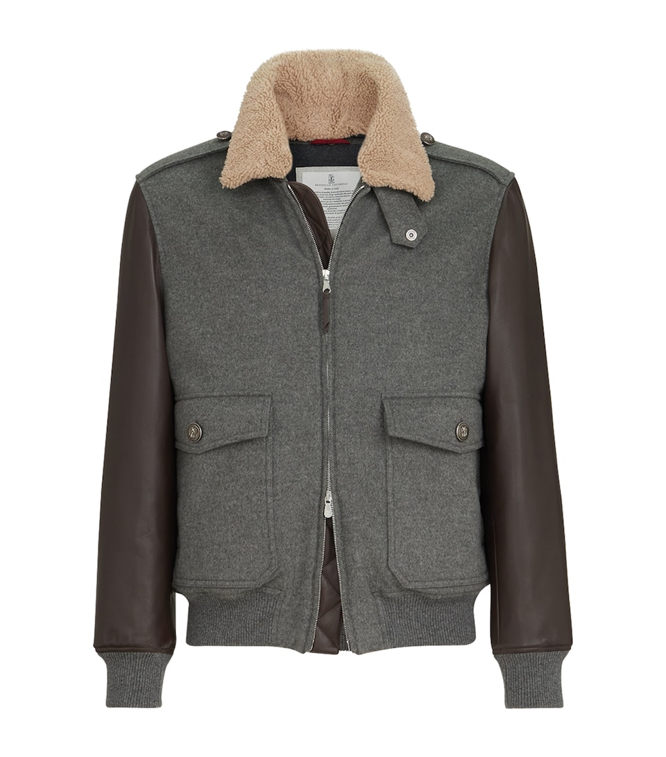 Brunello Cucinelli Mens Cashmere Bomber Jacket Grigio Medio