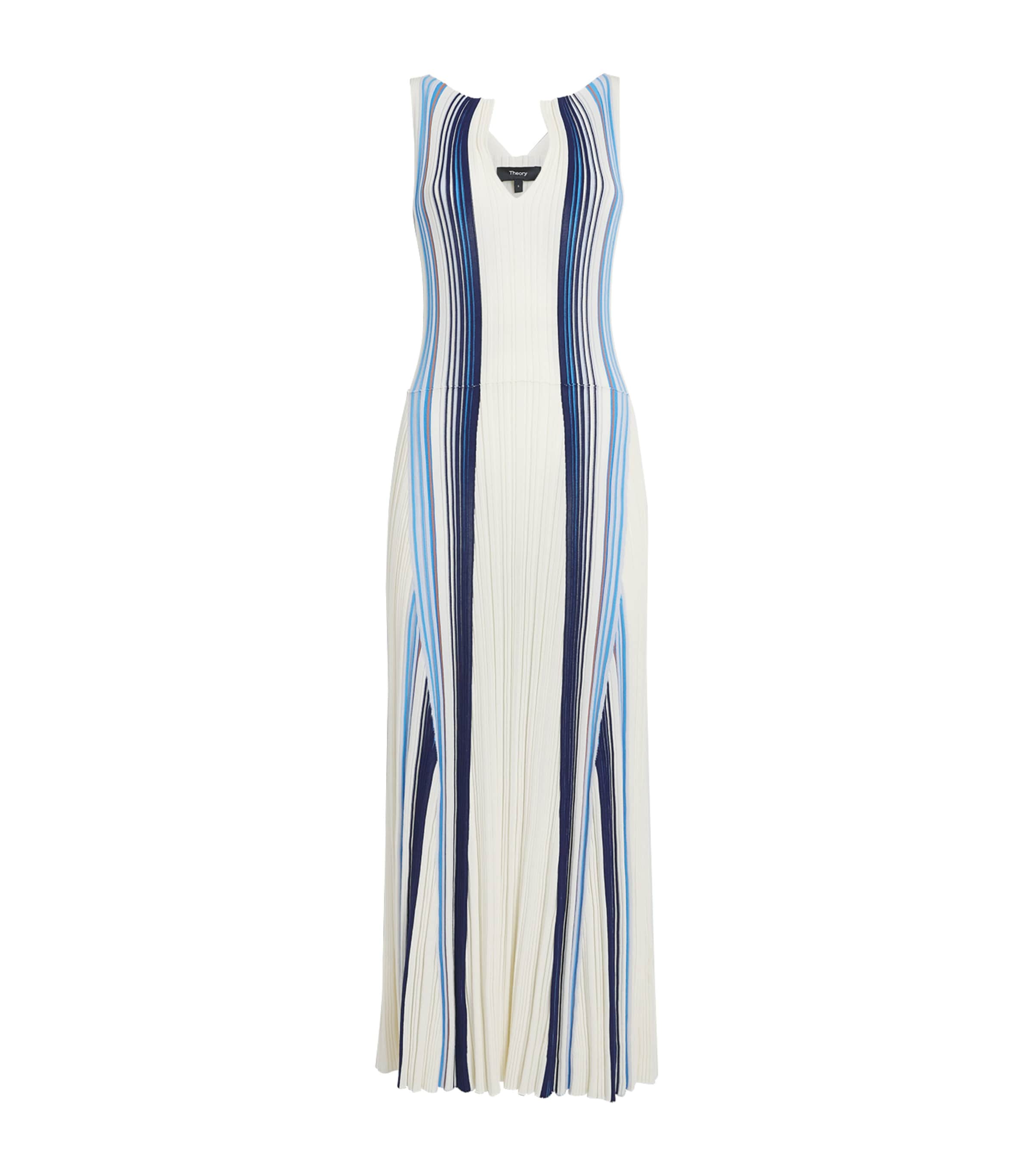 Theory Womens Ribbed Stripe Maxi Dress Chk Ivory Multi