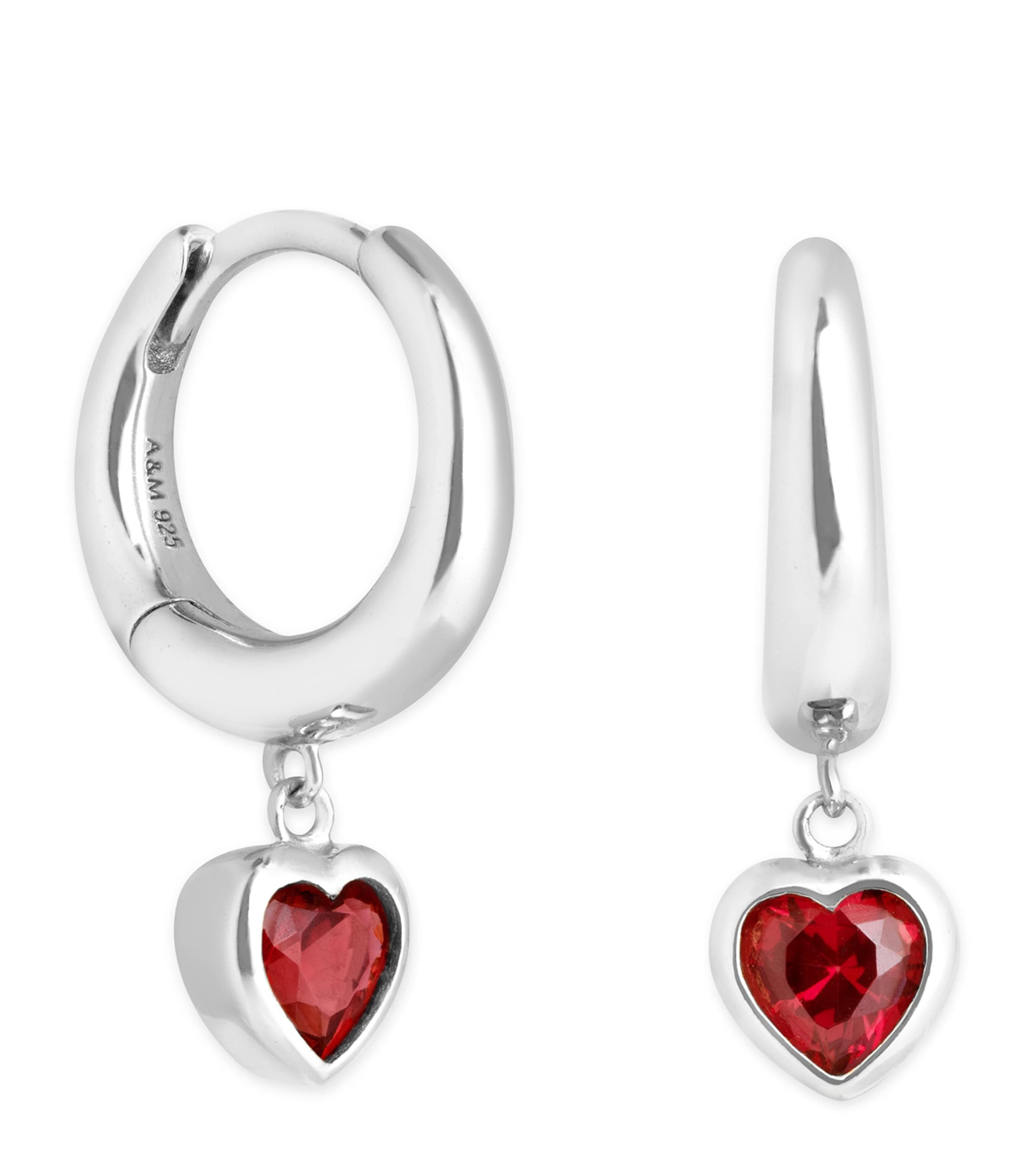 Rhodium-Plated Silver Heart Huggie Earrings