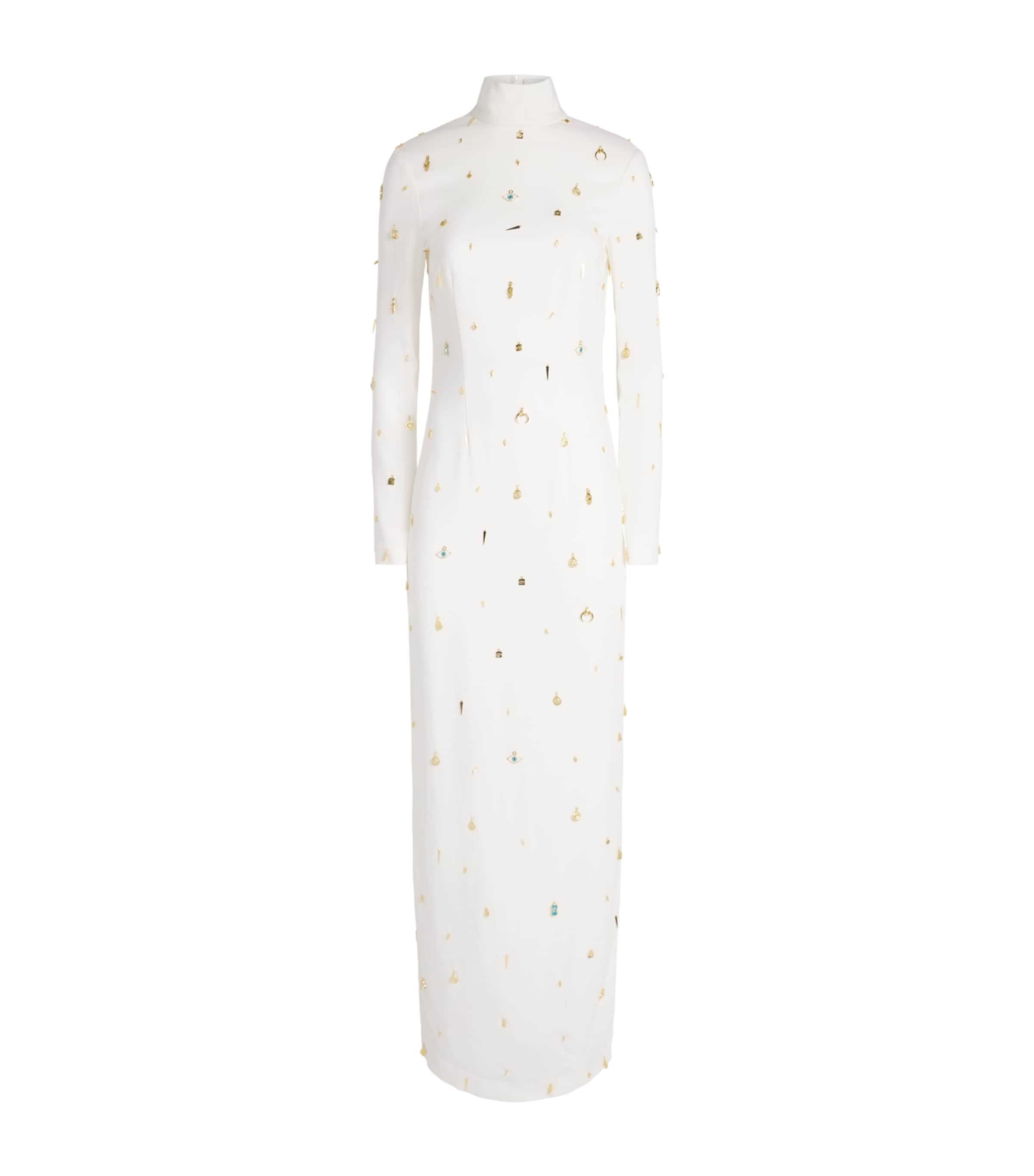 Ziyad Buainain Womens Charm Embellished Gown White