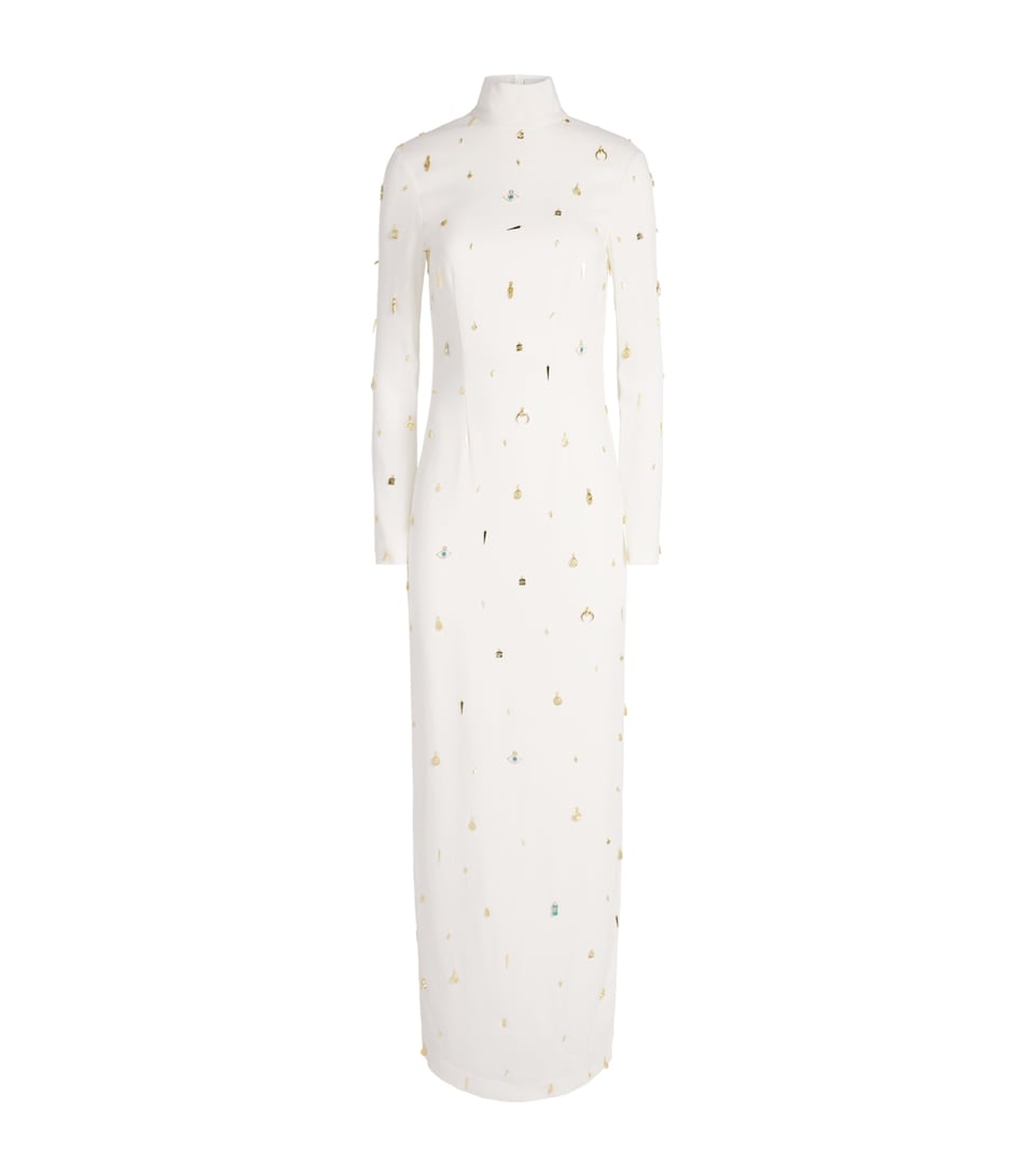 Ziyad Buainain Womens Charm Embellished Gown White