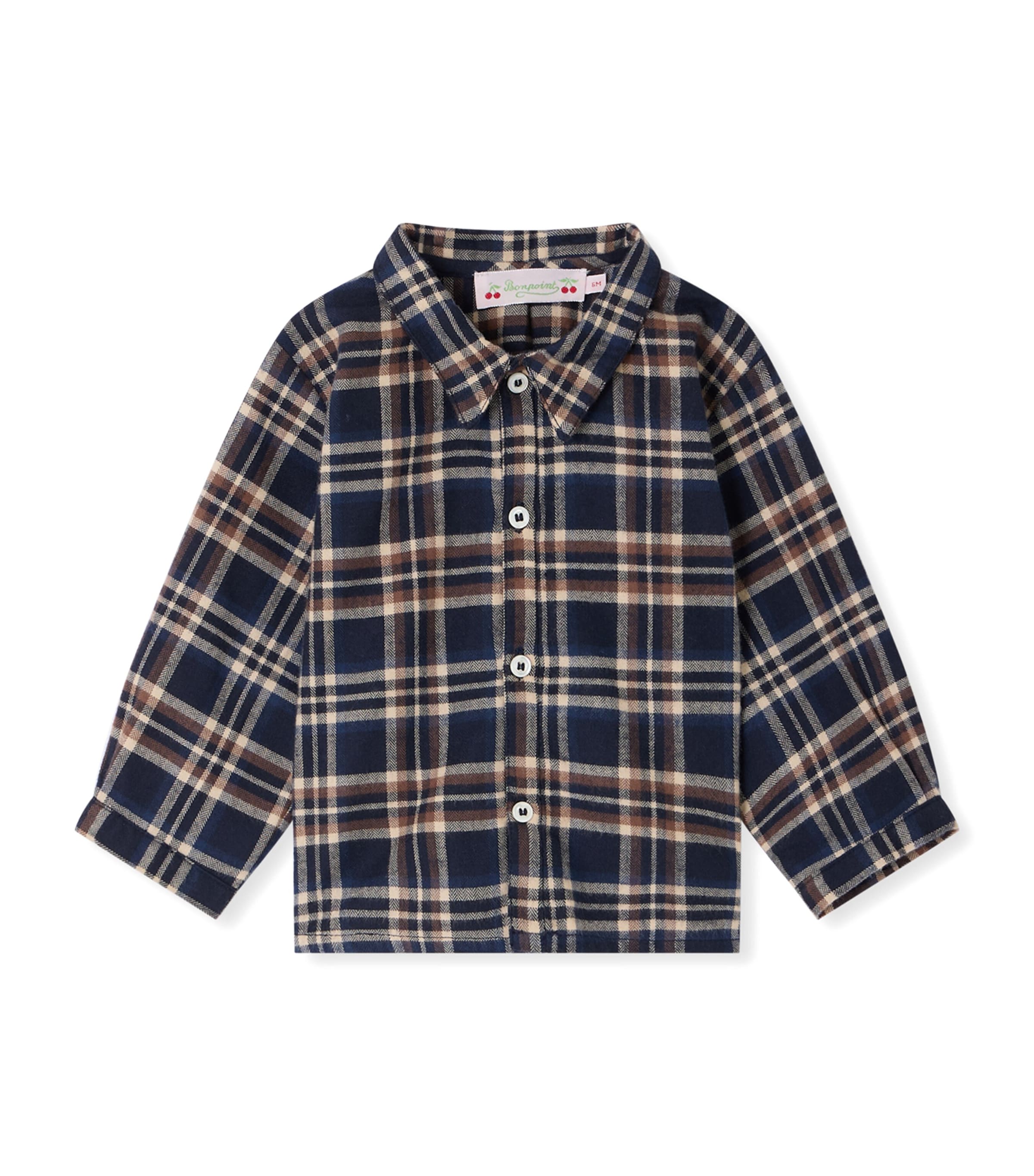 Bonpoint Cotton Check Print Shirt (6-12 Months) Carreaux Marine
