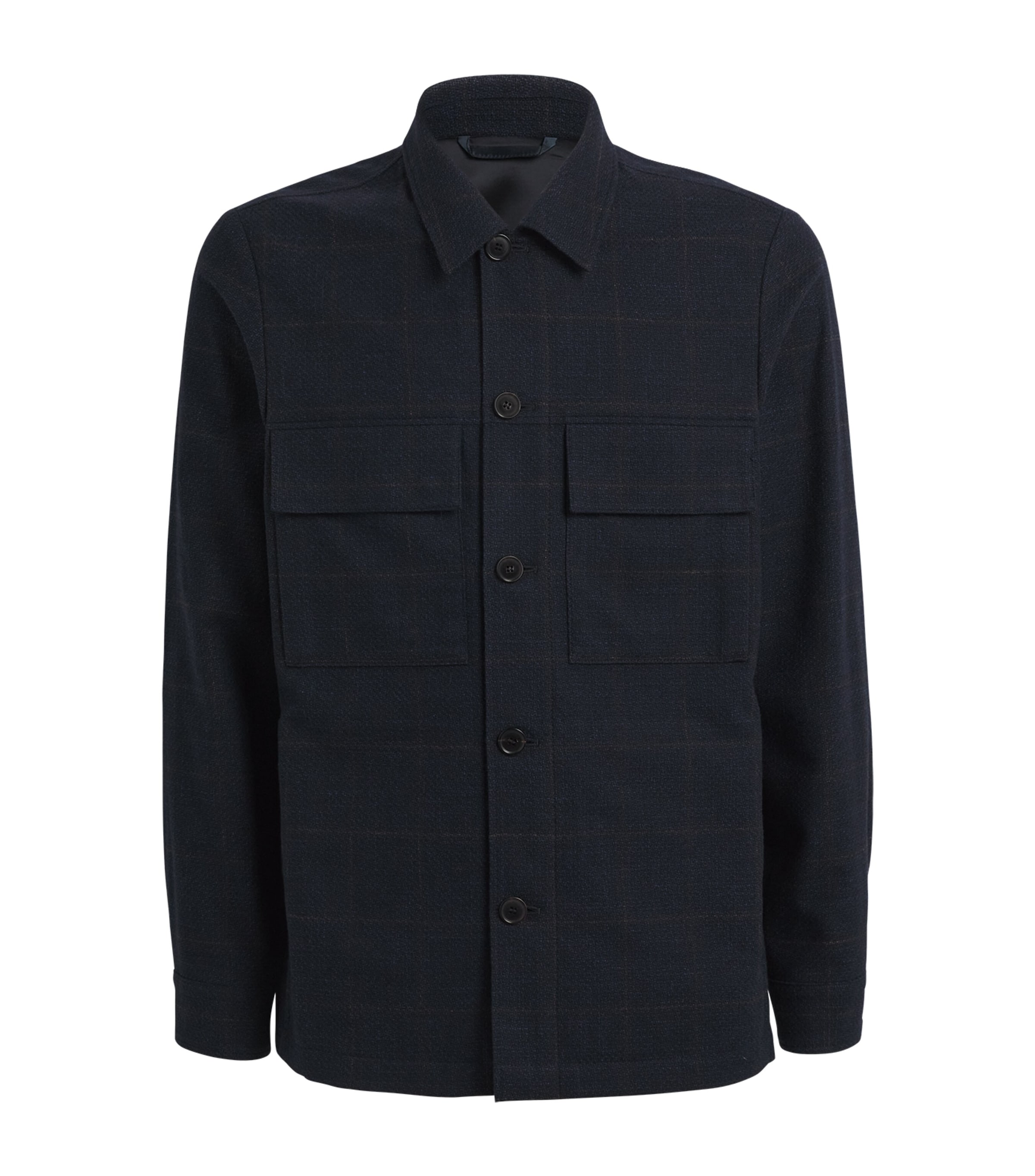 Paul Smith Mens Wool-Cotton-Linen Check Overshirt Dark Navy