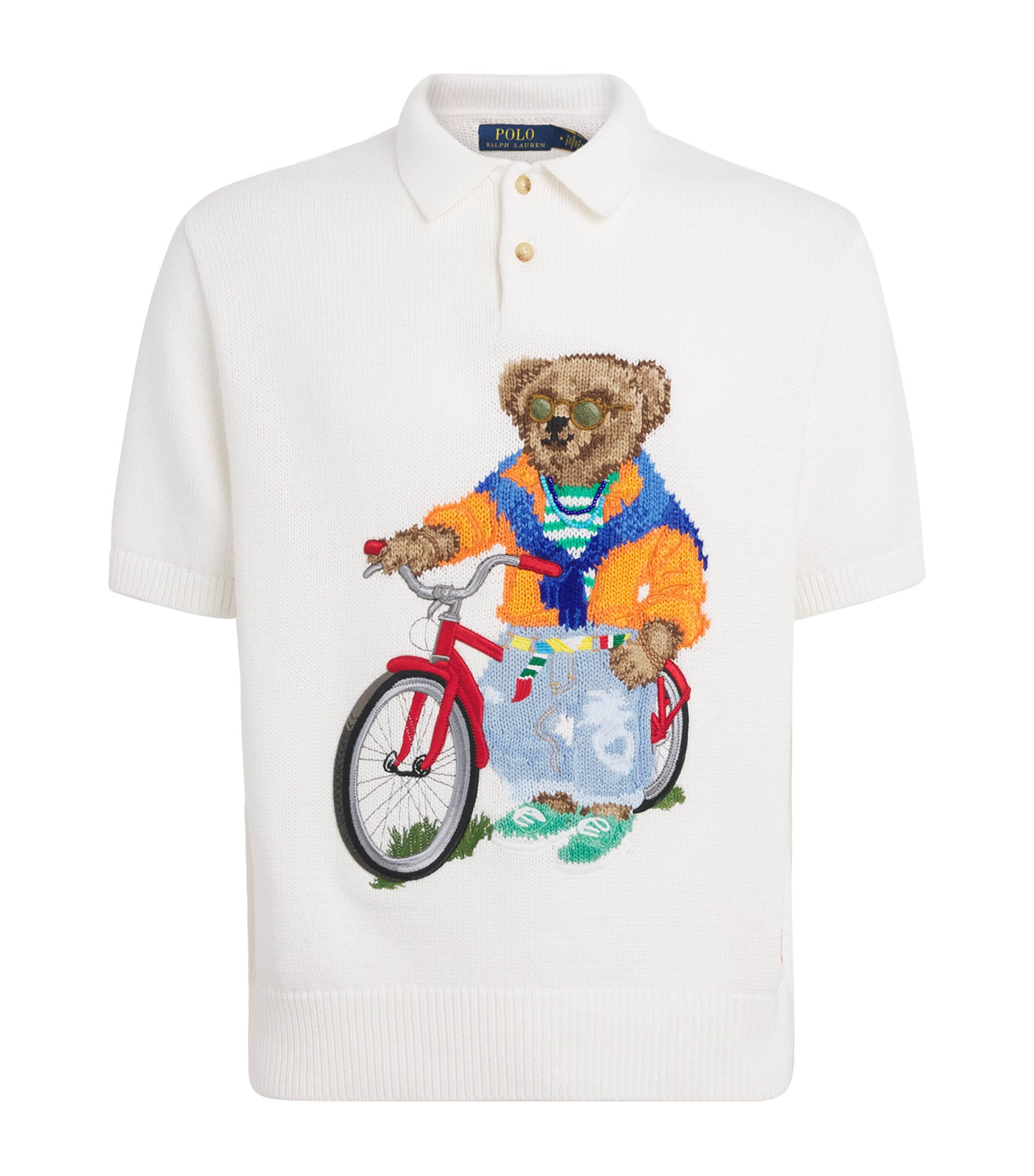 Polo Ralph Lauren Mens Cotton Bear Polo Shirt Deckwash White