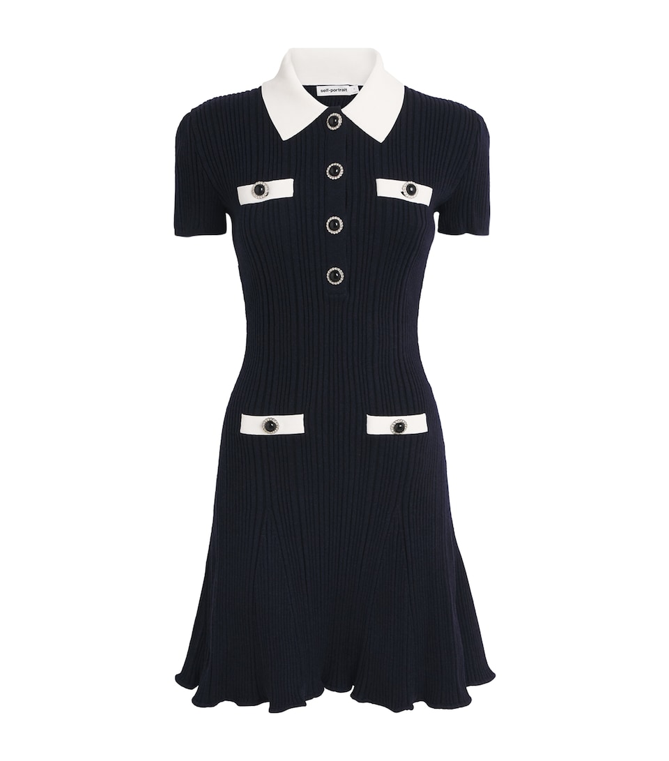 Rib-Knit Contrast-Trim Mini Dress