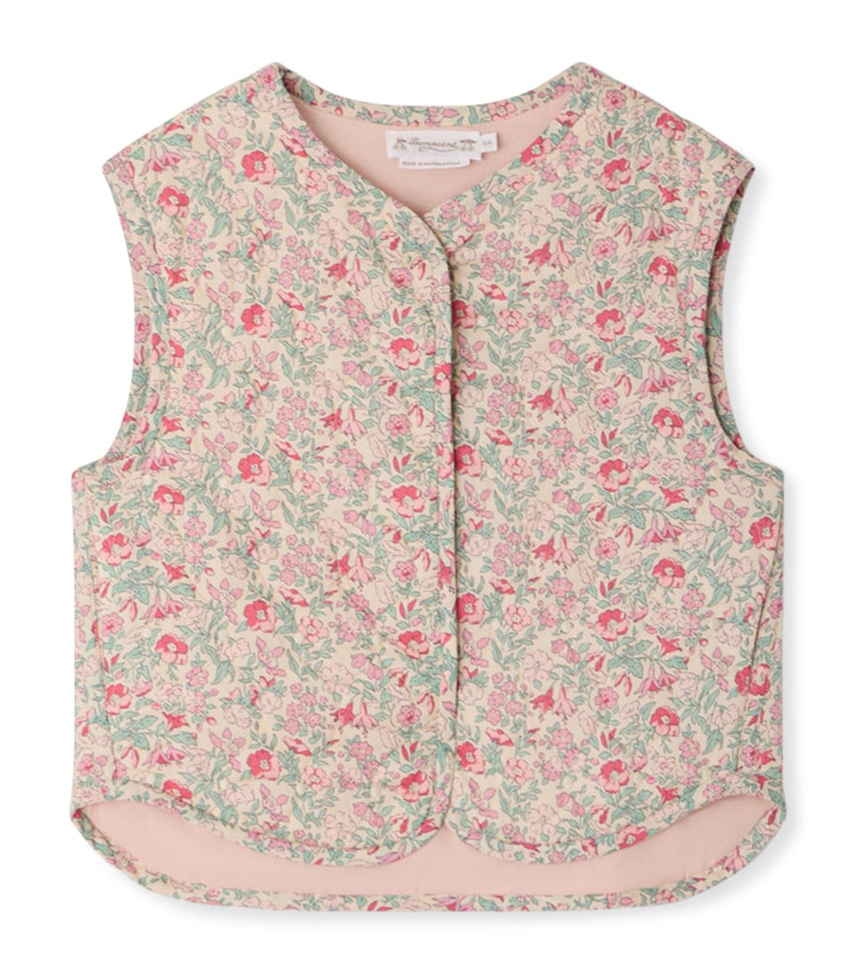 Bonpoint Quilted Floral Elbie Gilet (4-14 Years) Fl Framboise