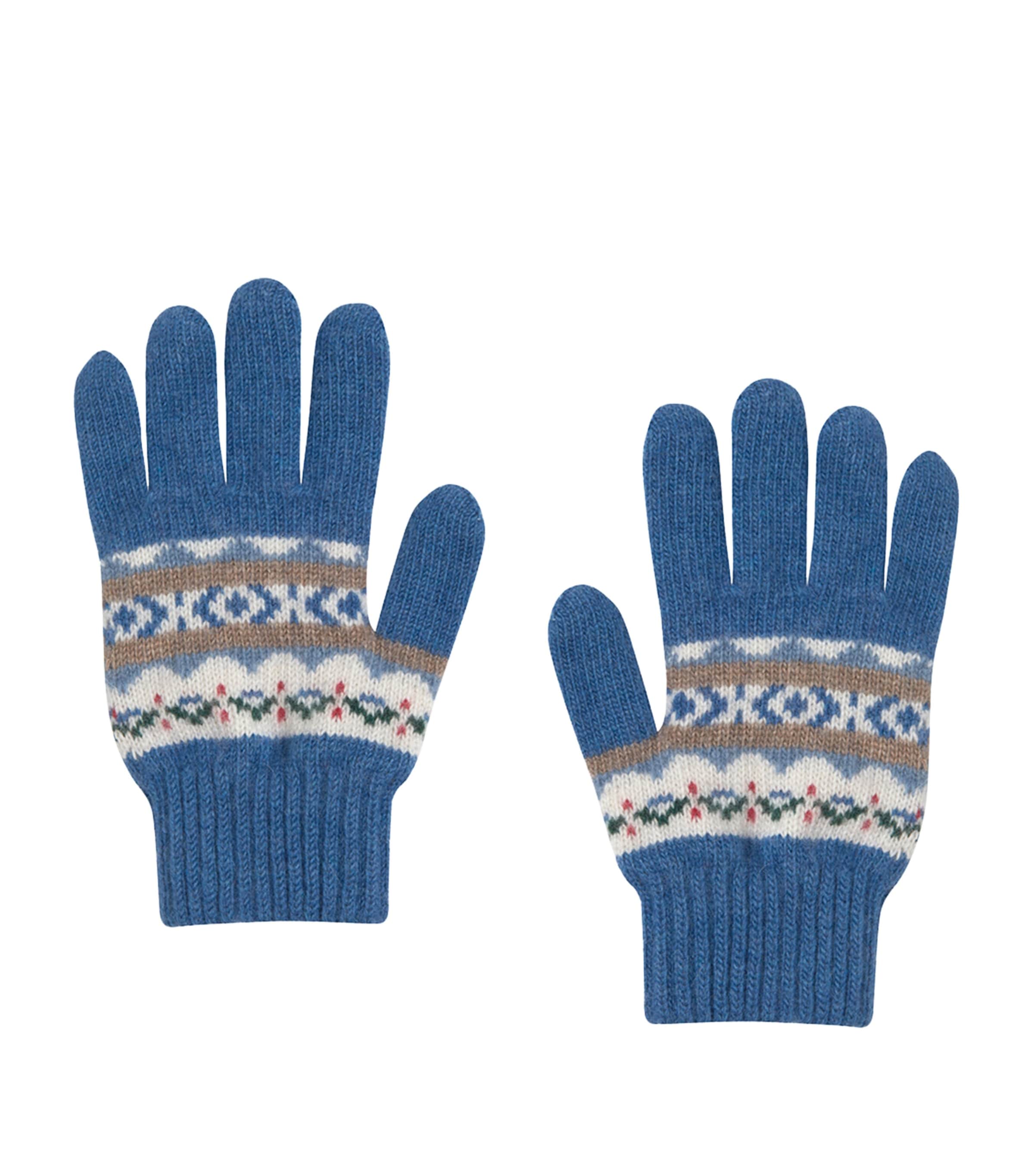 Trotters Fair Isle Gloves Denim Blue Marl