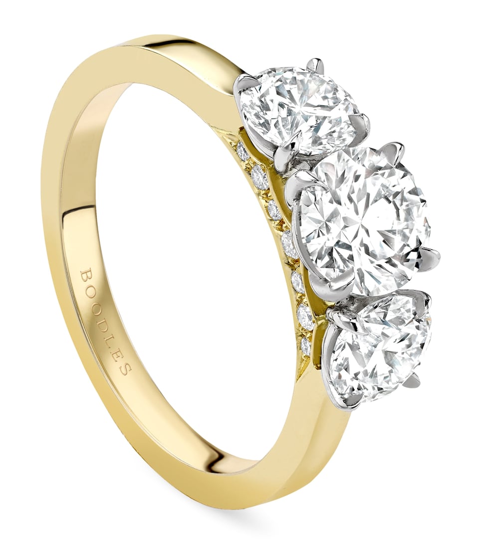 Boodles Yellow Gold, Platinum and Diamond Three Stone Engagement Ring Carat Yellow Gold