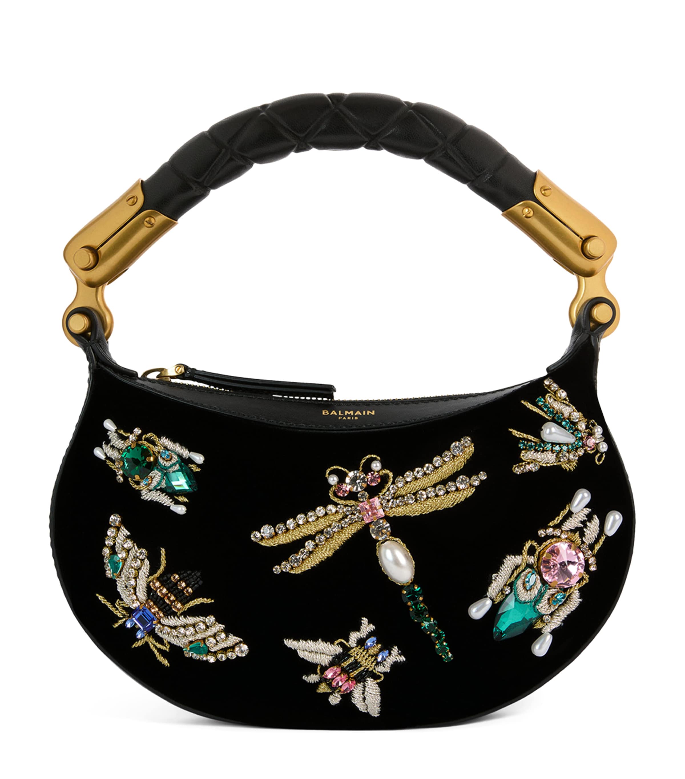 Balmain Mini Velvet Ebene Top-Handle Bag Eah Noir/multico