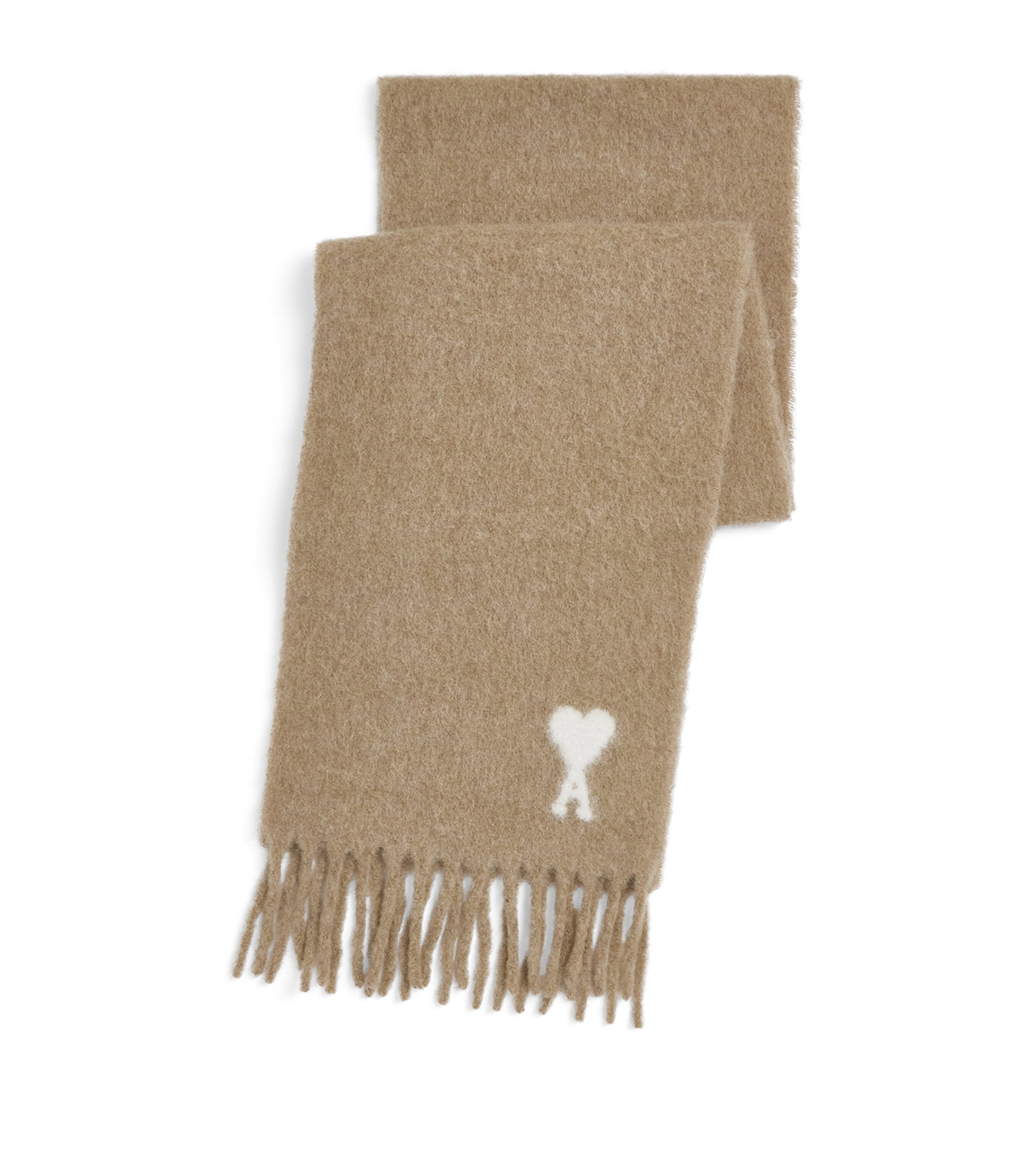 AMI Paris Alpaca-Blend Ami de Coeur Scarf Beige Mastic