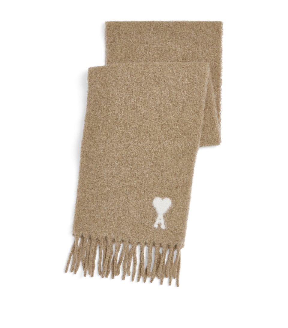 AMI Paris Alpaca-Blend Ami de Coeur Scarf Beige Mastic