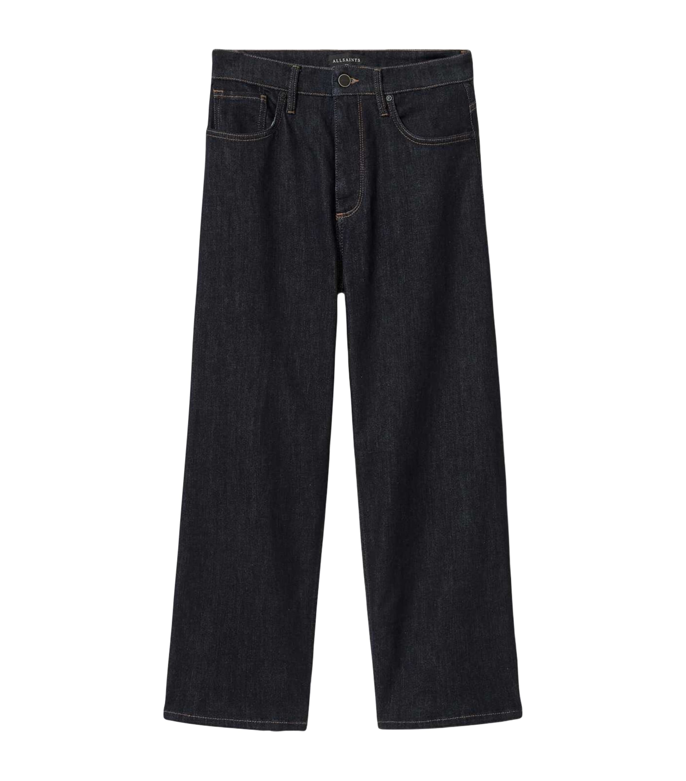 AllSaints Womens Sadie High-Rise Barrel-Leg Jeans Rinse Wash Indigo