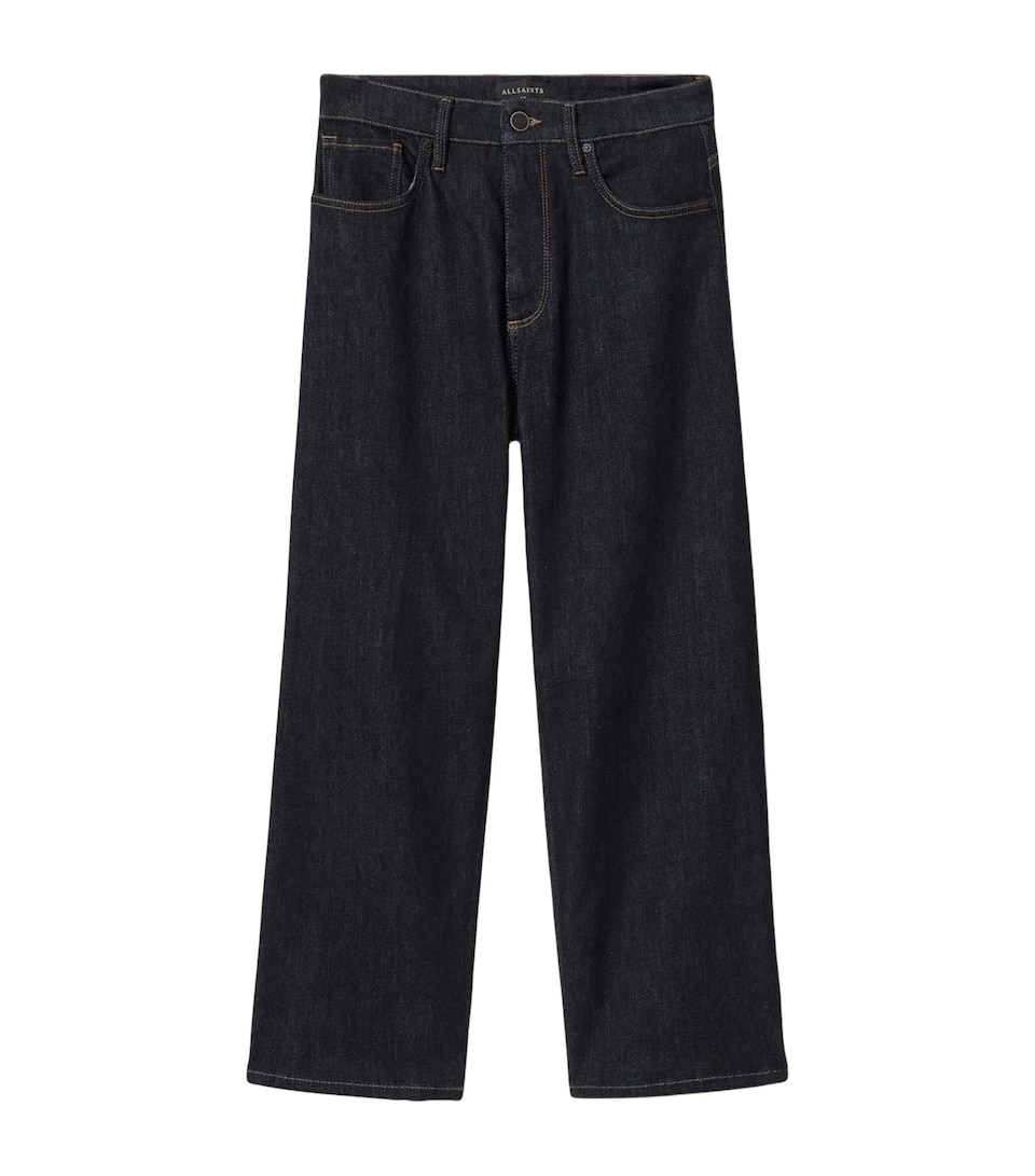 AllSaints Womens Sadie High-Rise Barrel-Leg Jeans Rinse Wash Indigo