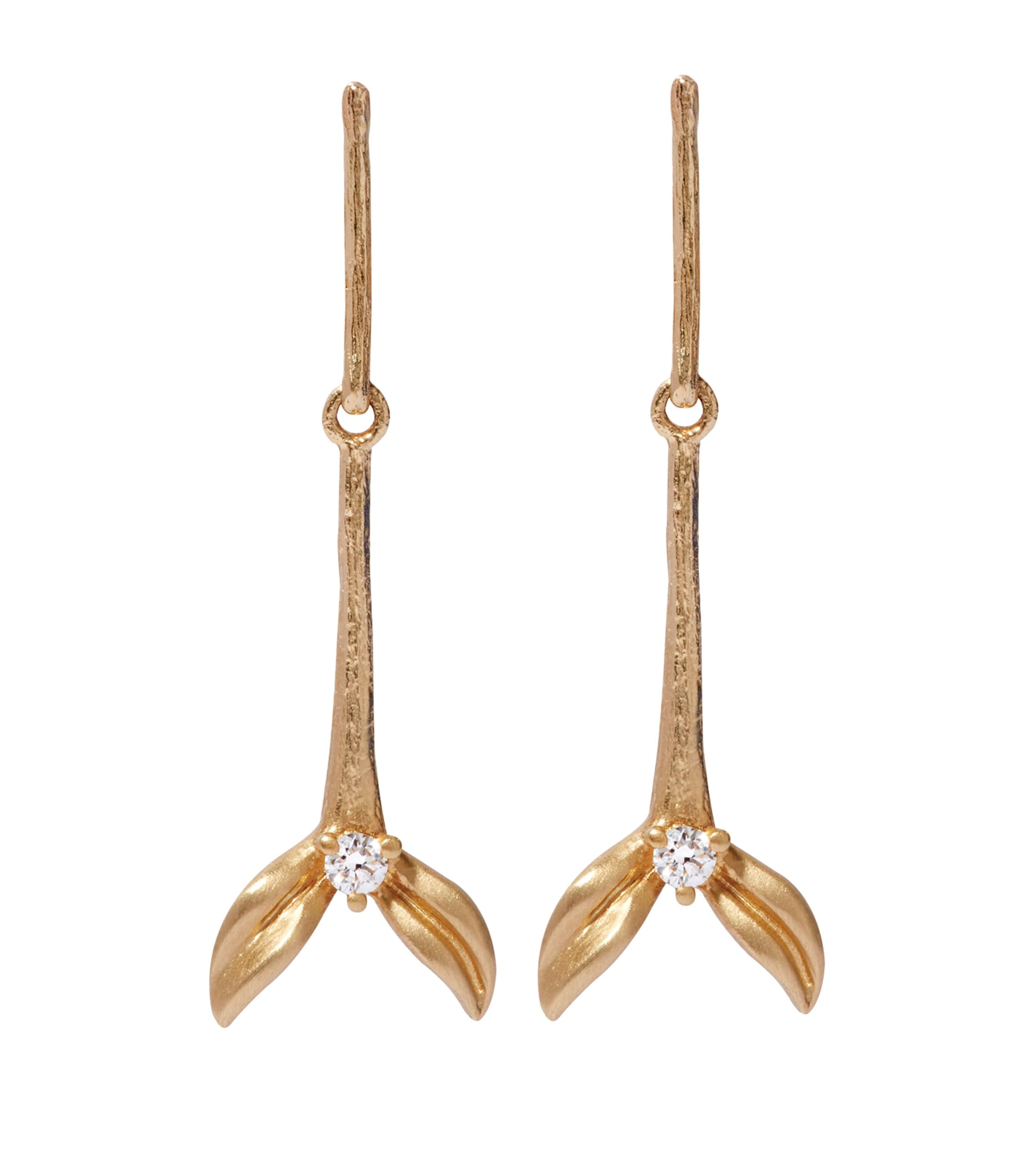 Yellow Gold and Diamond Tulip Drop Earrings