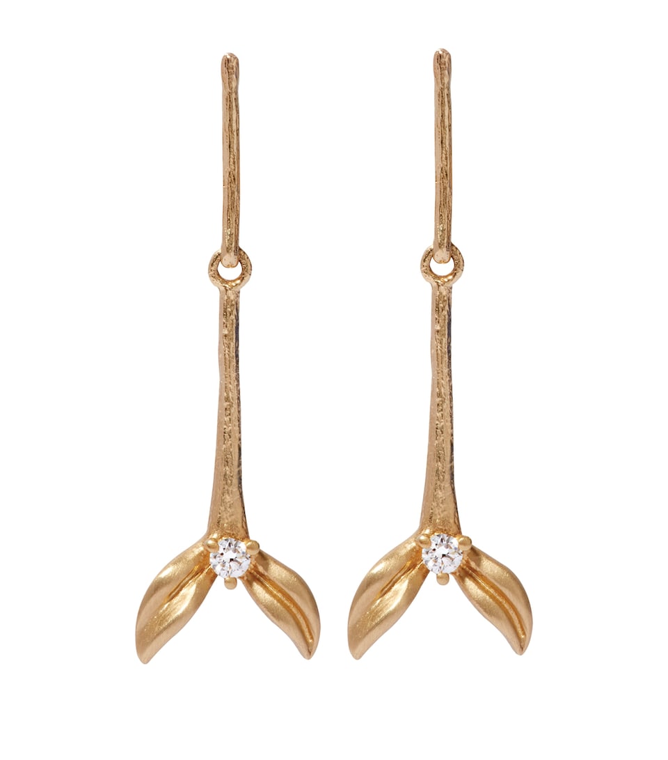 Yellow Gold and Diamond Tulip Drop Earrings