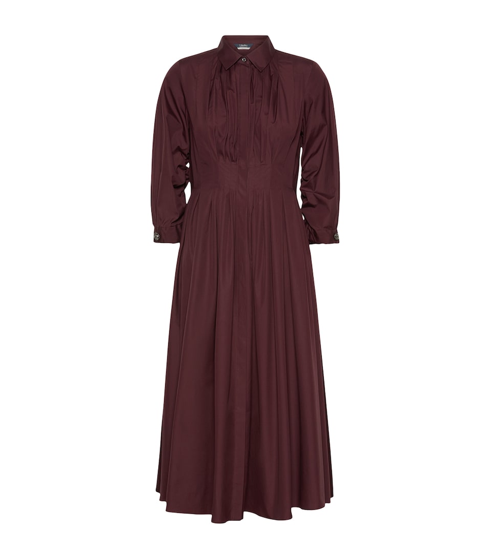 Max Mara Womens Cotton Poplin Shirt Dress Dark Red
