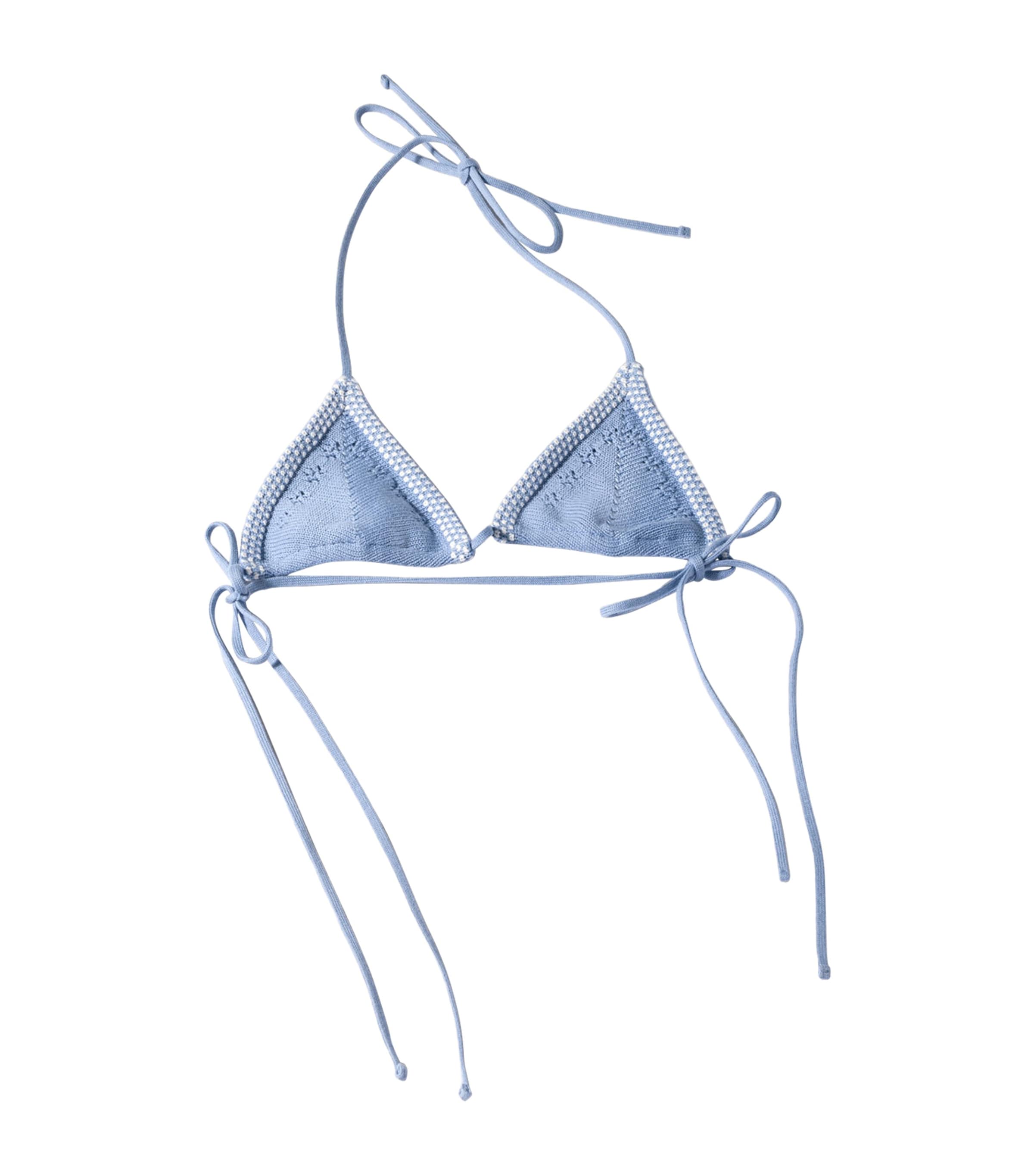 Miu Miu Womens Cotton Crochet Bikini Top Light Blue