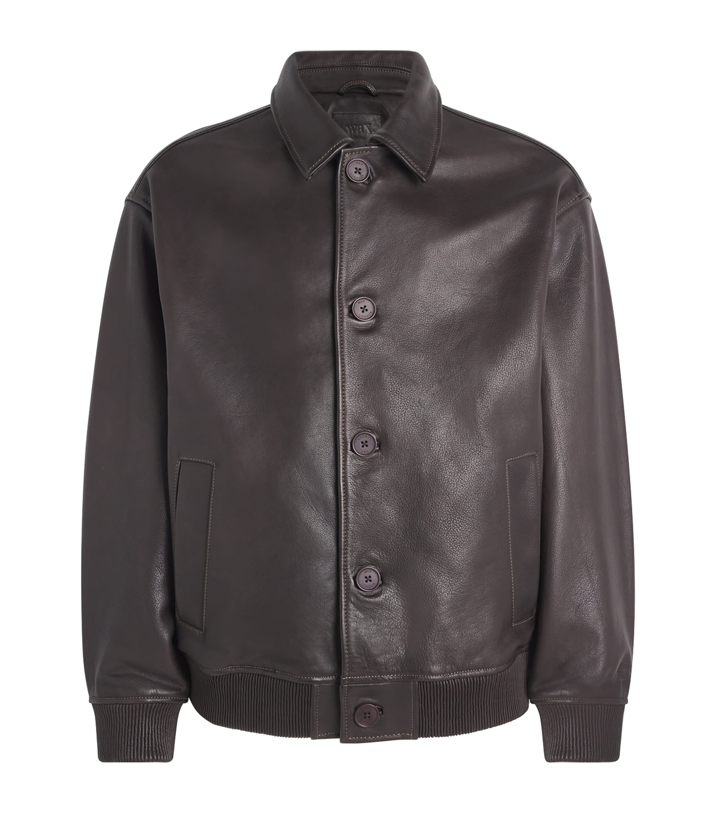 Wax London Mens Fitzroy Flight Leather Jacket Dark Brown