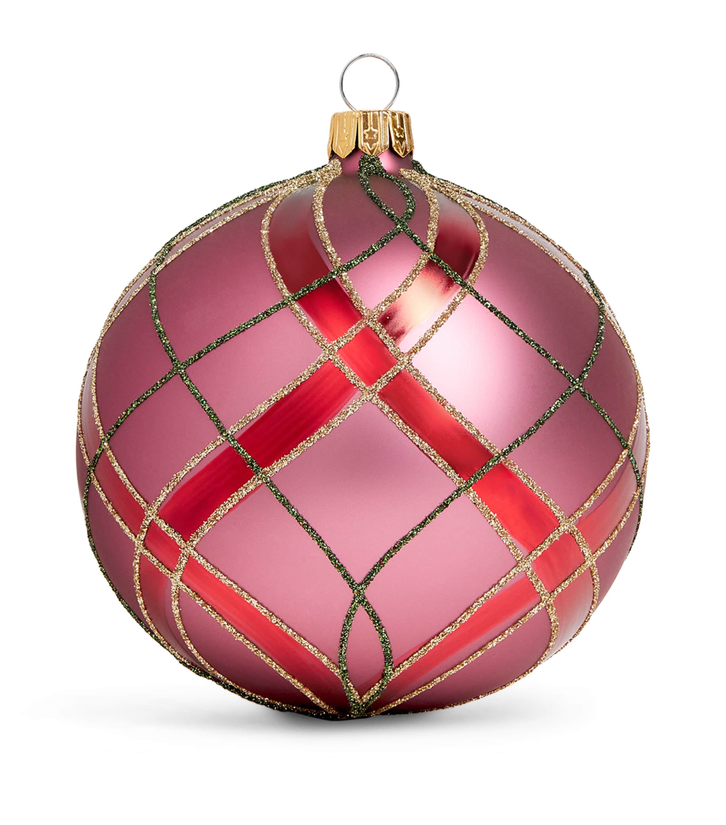 Harrods Glitter Tartan Bauble Plum Purple