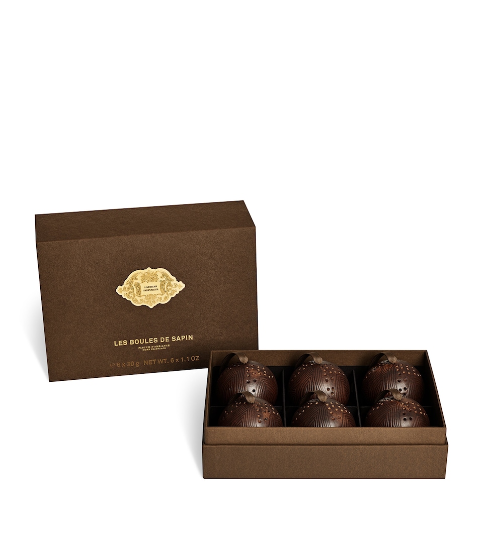 L'Artisan Parfumeur Set of 6 Miniature Boules de Sapin Tree Decorations Brown