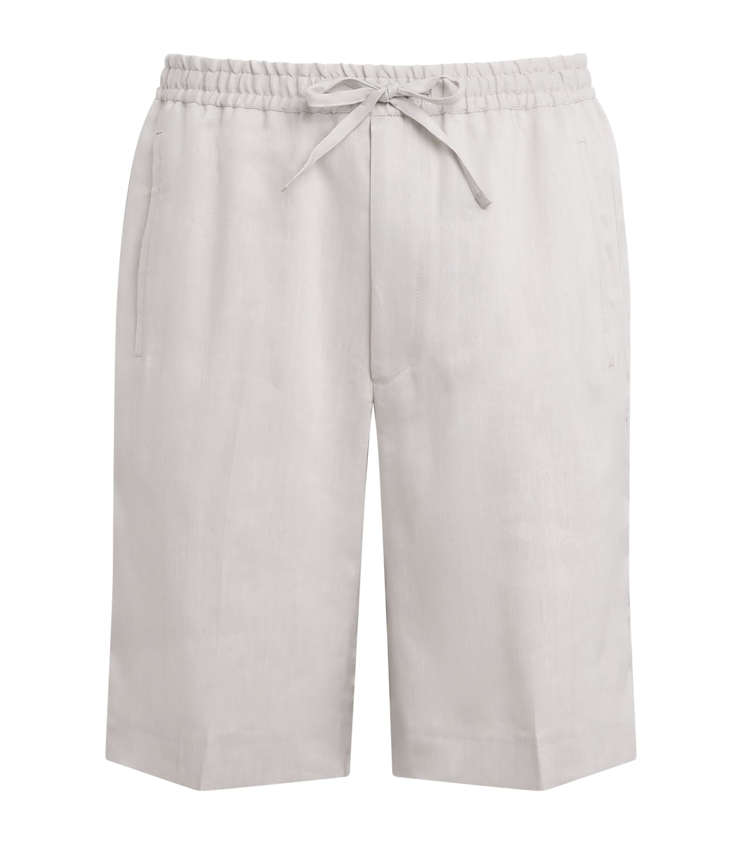 Corneliani Mens Linen-Virgin Wool-Mohair Drawstring Shorts Natural White