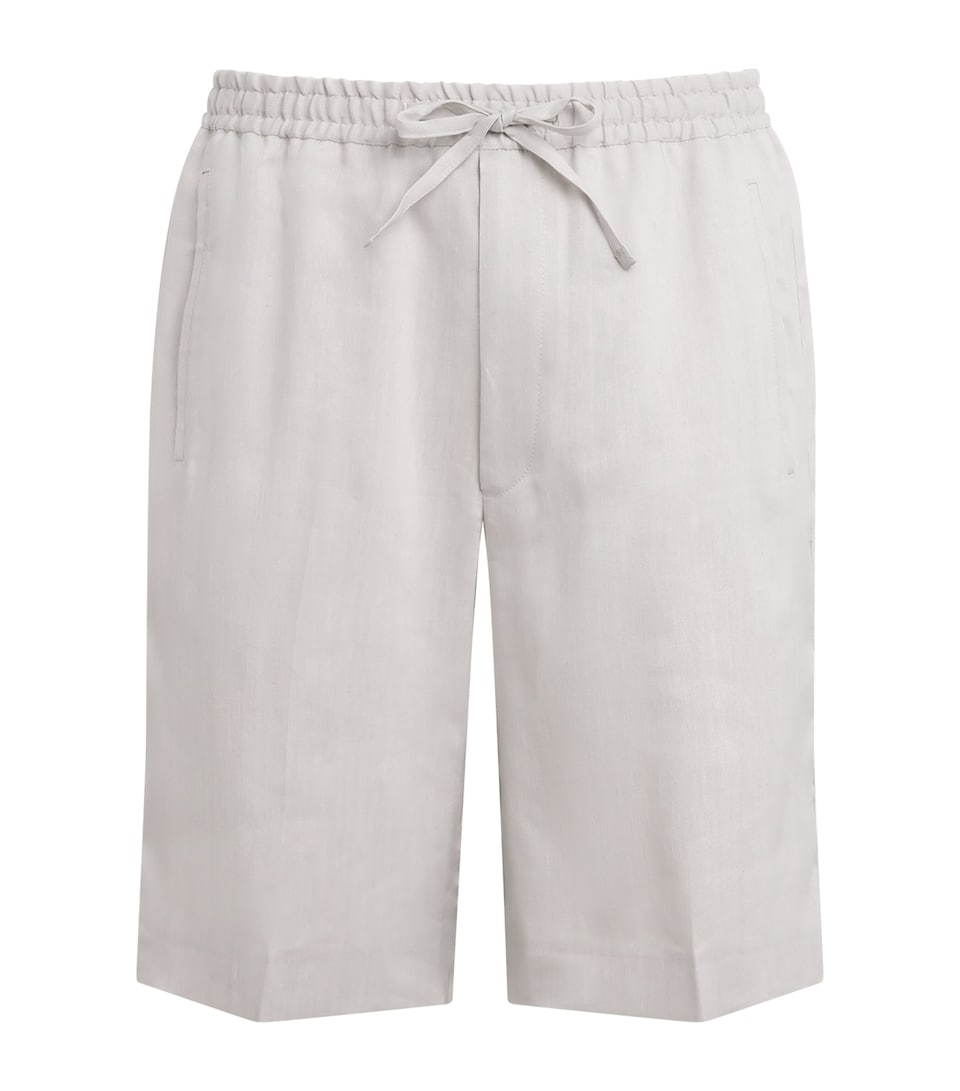 Corneliani Mens Linen-Virgin Wool-Mohair Drawstring Shorts Natural White