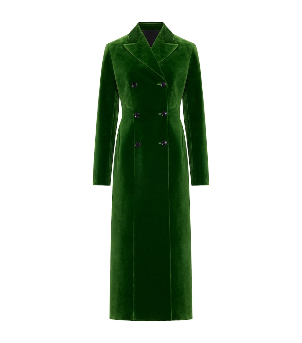 Alaïa Womens Velvet Double-Breasted Overcoat Green