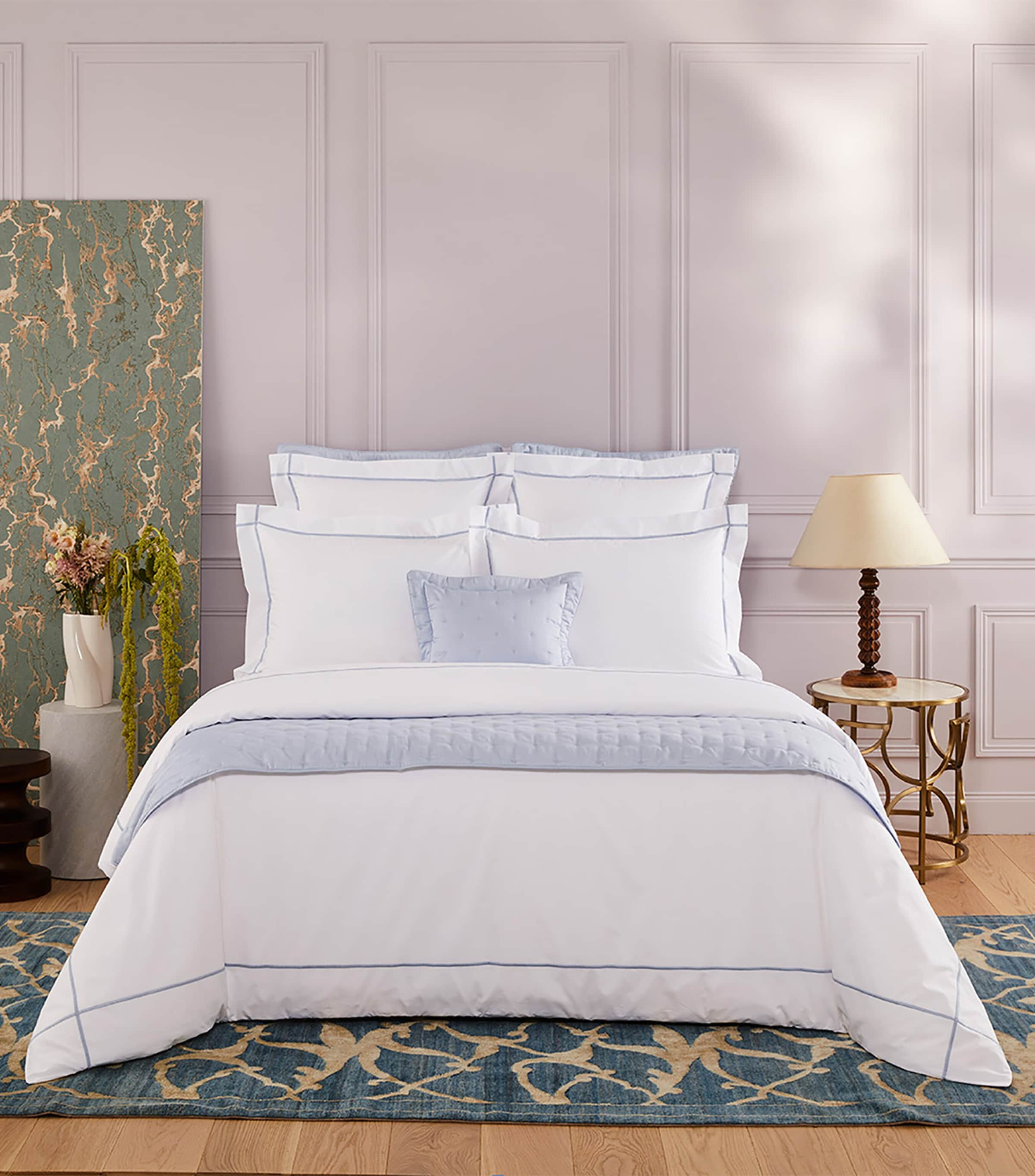 Yves Delorme Pima Cotton Athena Celeste Double Flat Sheet (240cm x 295cm) Celeste