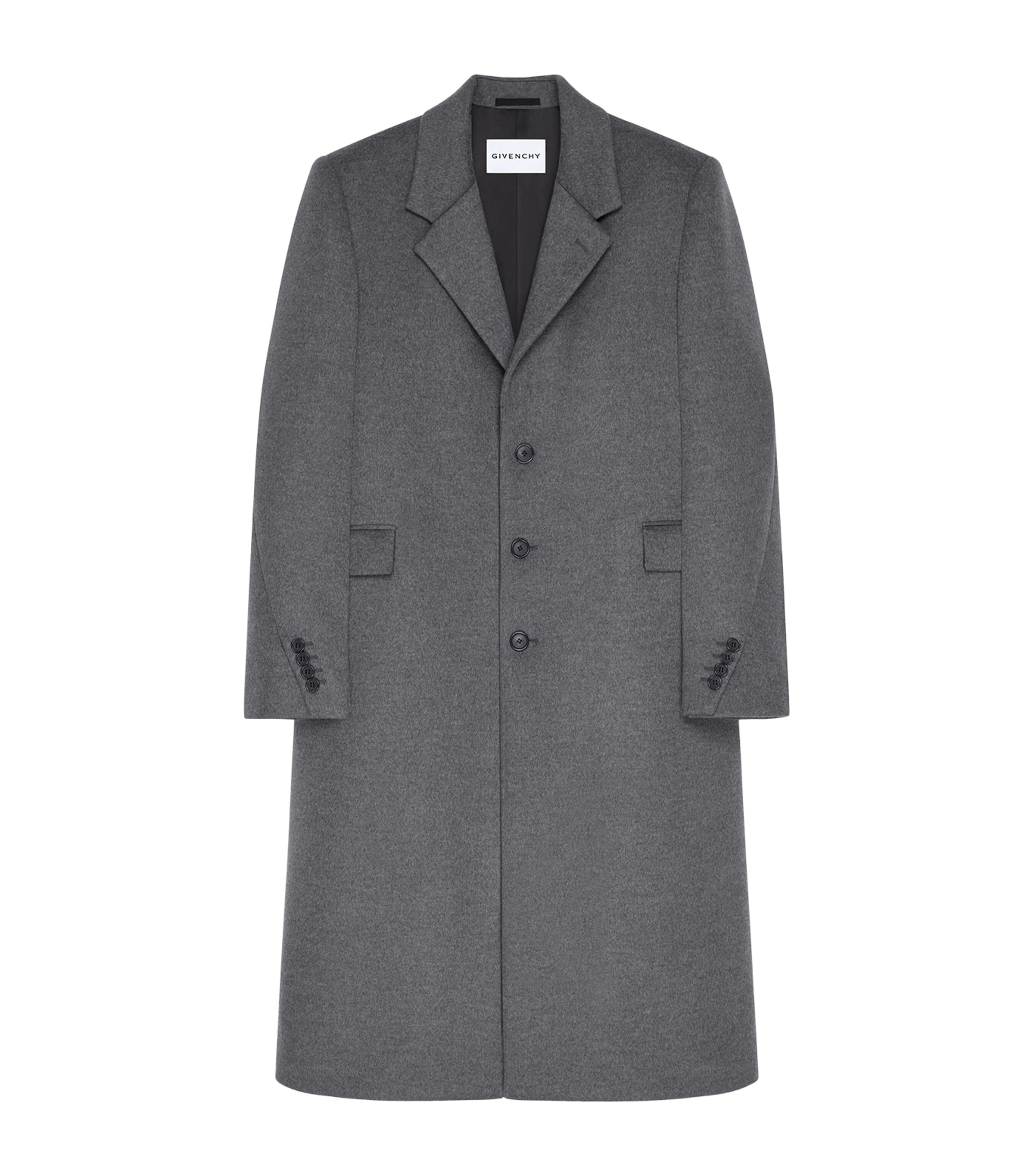 Givenchy Mens Wool-Cashmere Overcoat Grey Mix