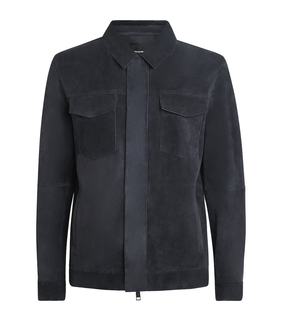 Yves Salomon Mens Suede Zip-Up Jacket Nightfall