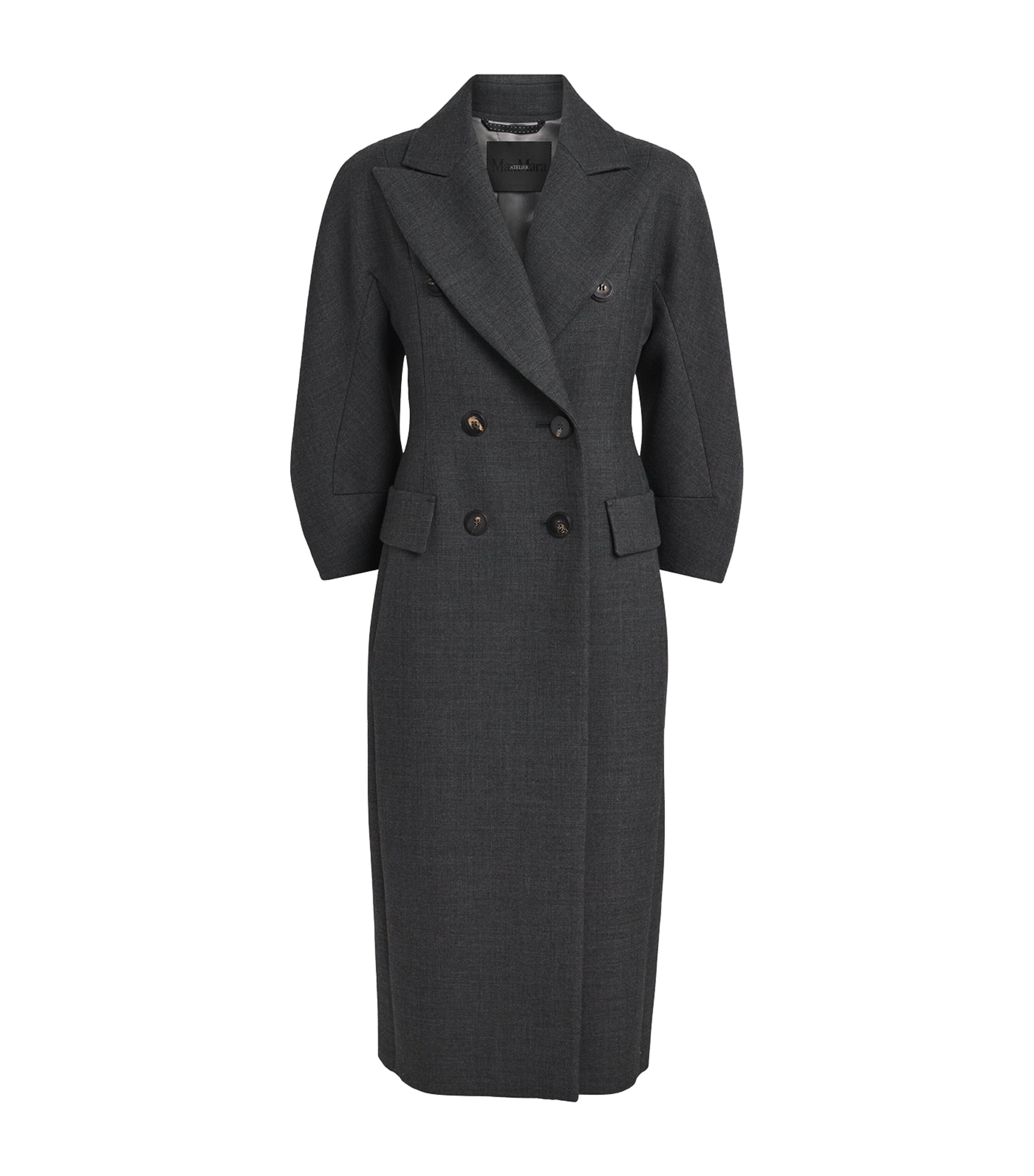 Max Mara Womens Virgin Wool Double-Breasted Coat Medium Grey