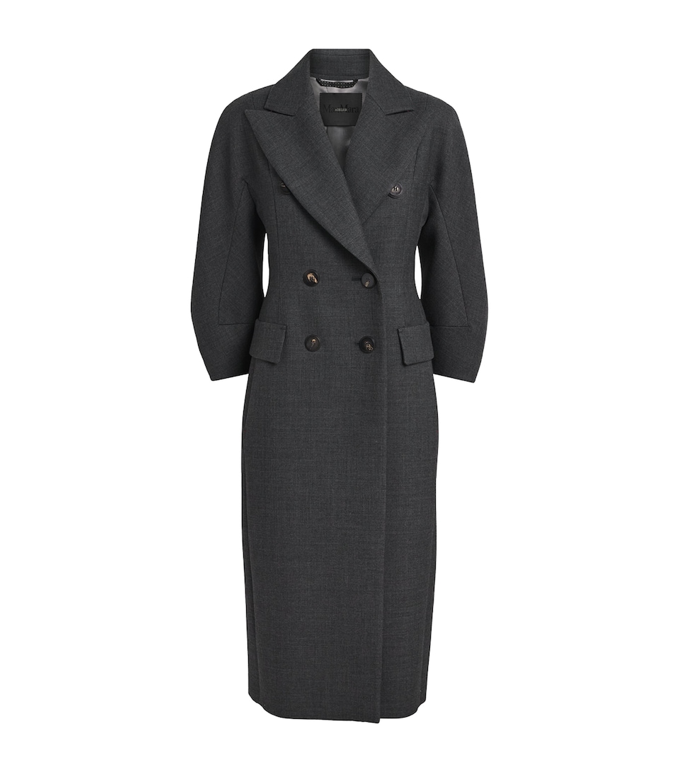 Max Mara Womens Virgin Wool Double-Breasted Coat Medium Grey