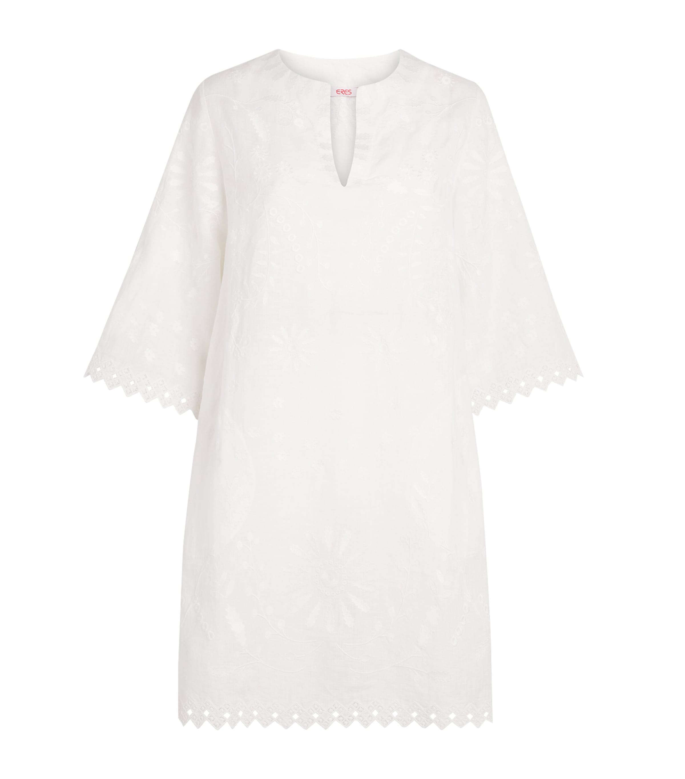 Eres Womens Linen Aigue-Marine Embroidered Kaftan Lait