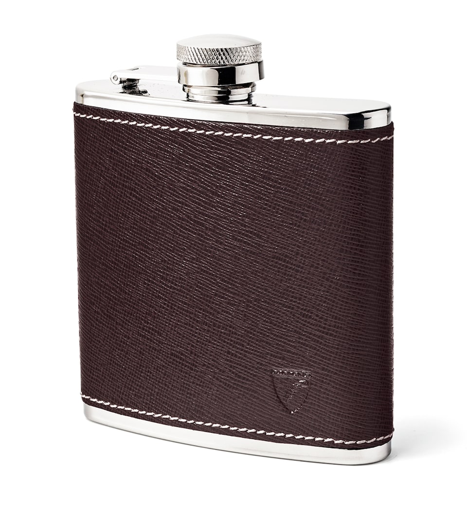 Aspinal Of London Leather Classic Hip Flask Darkbrown
