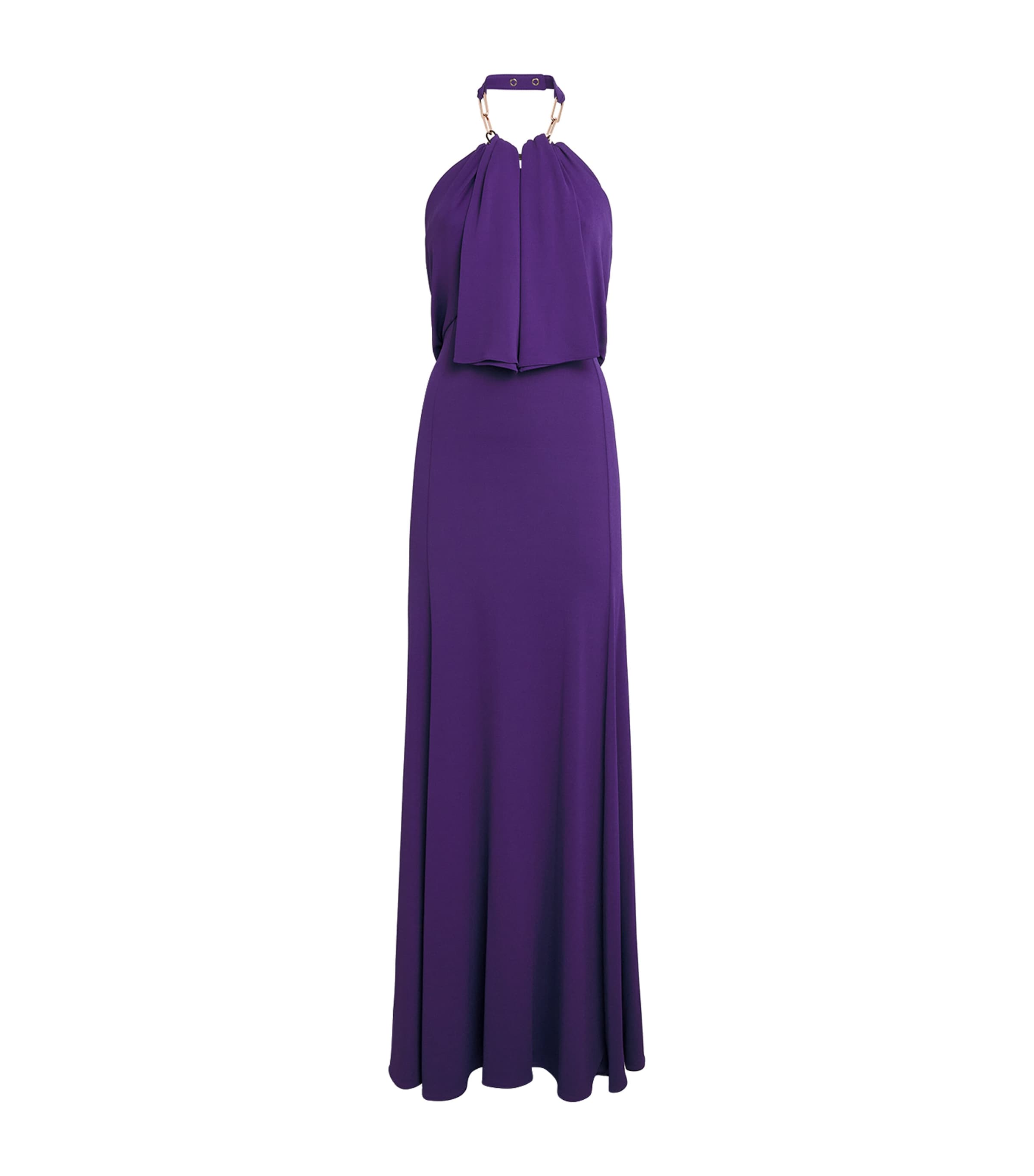 Rabanne Womens Chain-Detail Halterneck Gown Purple