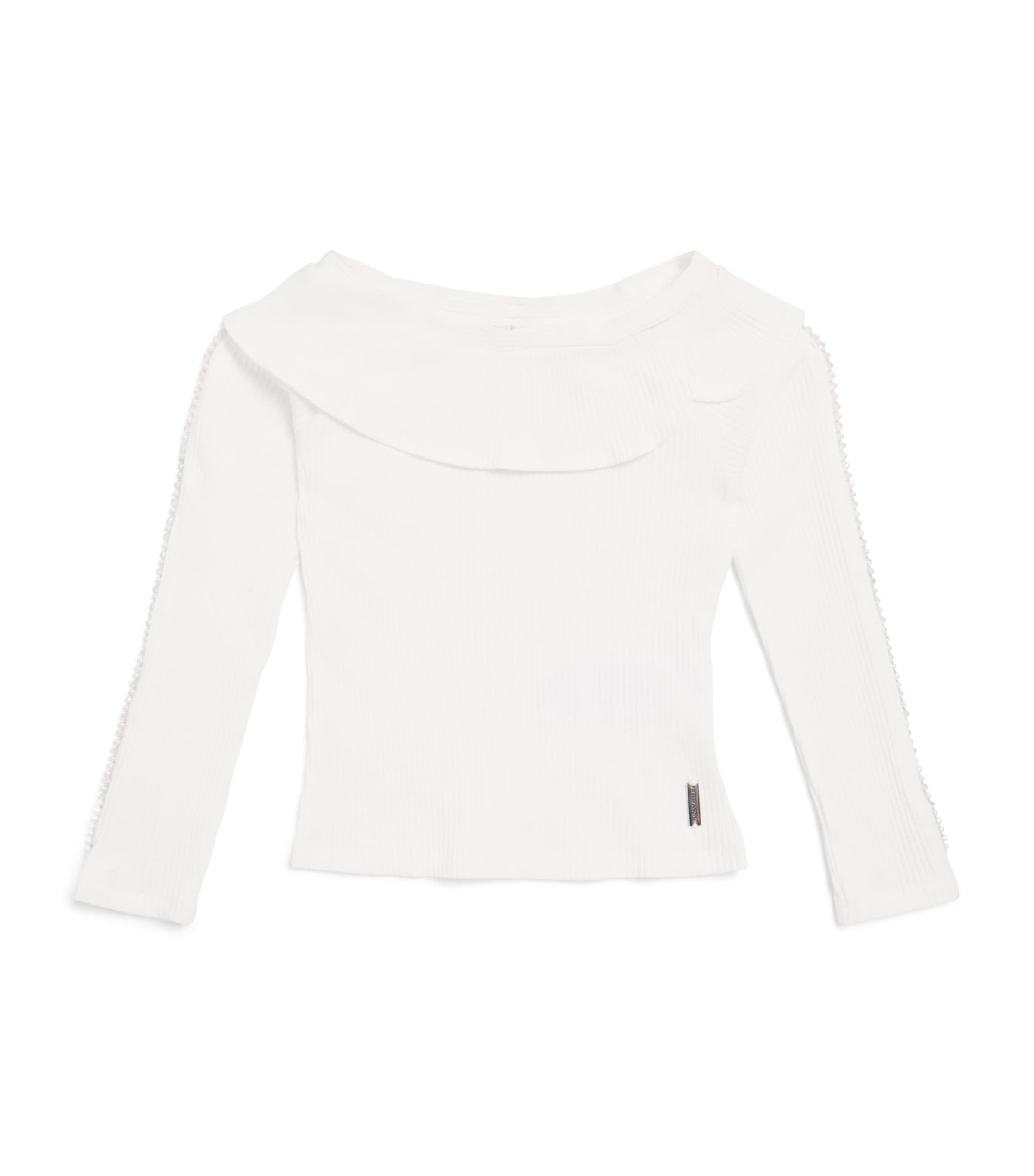 Monnalisa Pearl-Trim Ruffle Sweater (4-12 Years) Panna