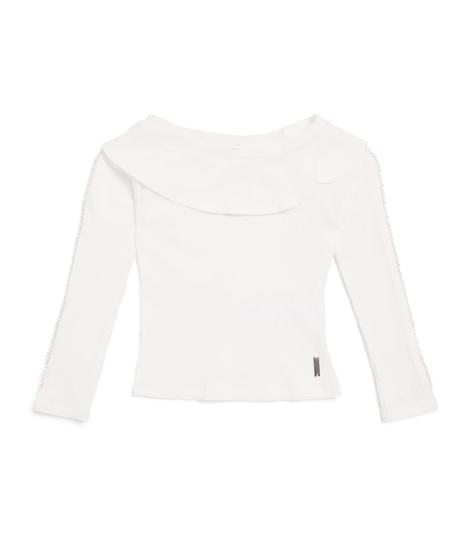 Monnalisa Pearl-Trim Ruffle Sweater (4-12 Years) Panna
