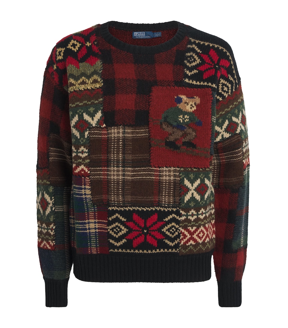 Wool Patchwork Polo Bear Sweater