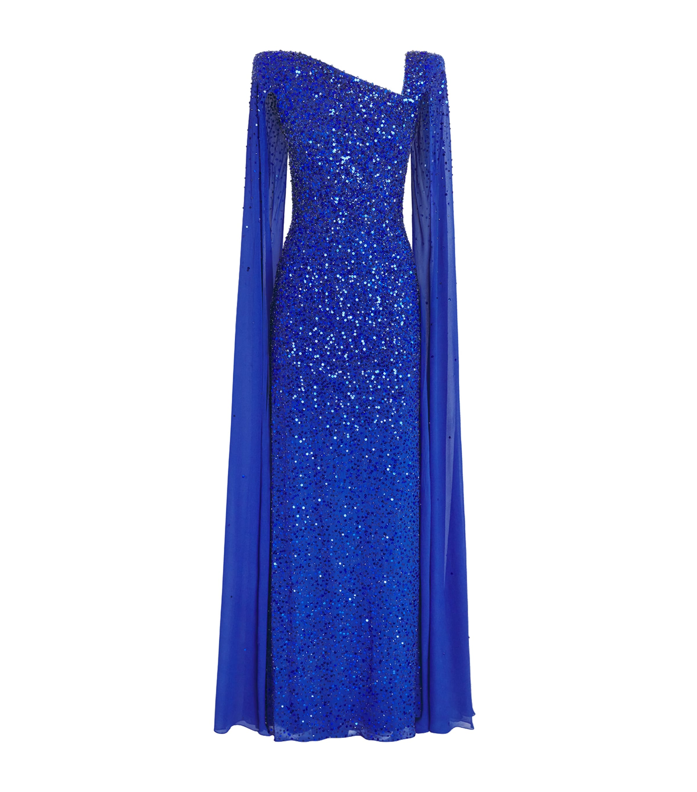 Jenny Packham Womens Sequin Cape Twilight Gown Cobalt Blue