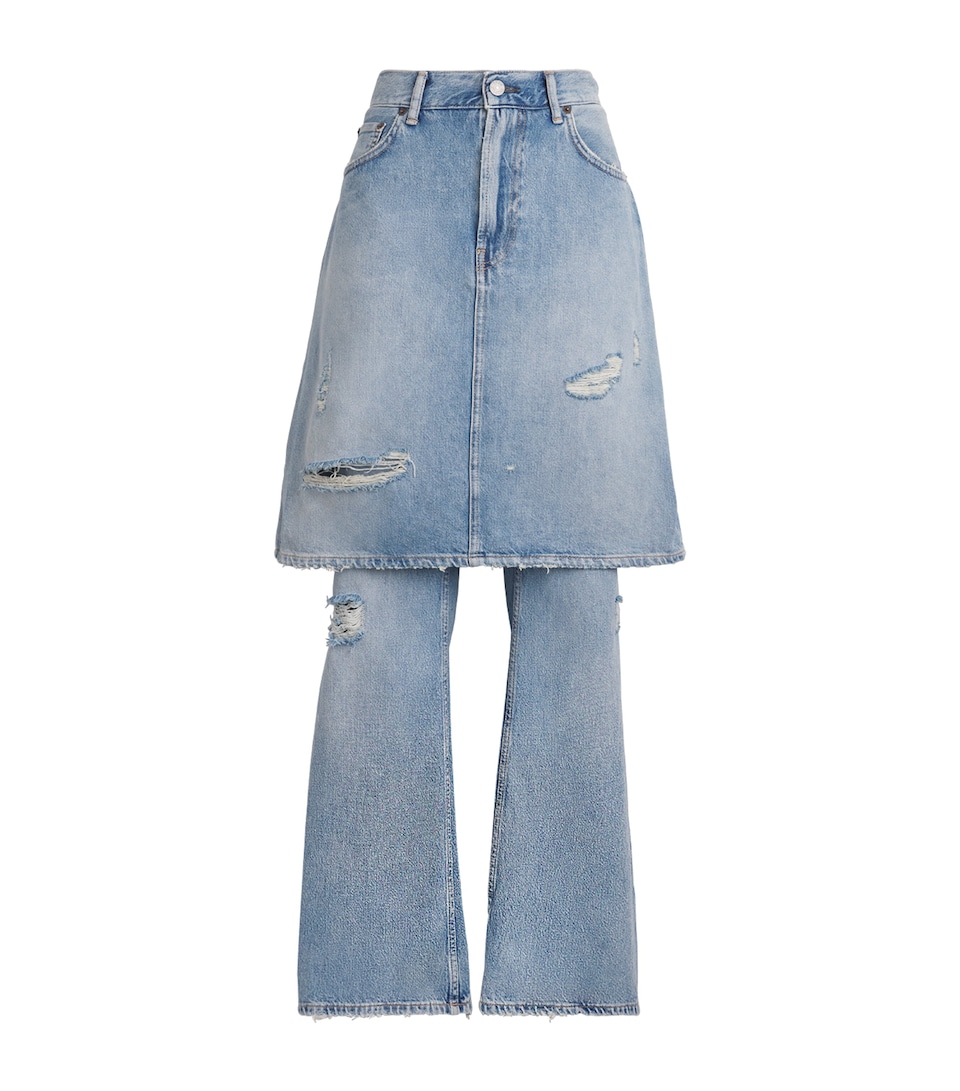 Acne Studios Womens Layered Wide-Leg Mid-Rise Jeans Light Blue