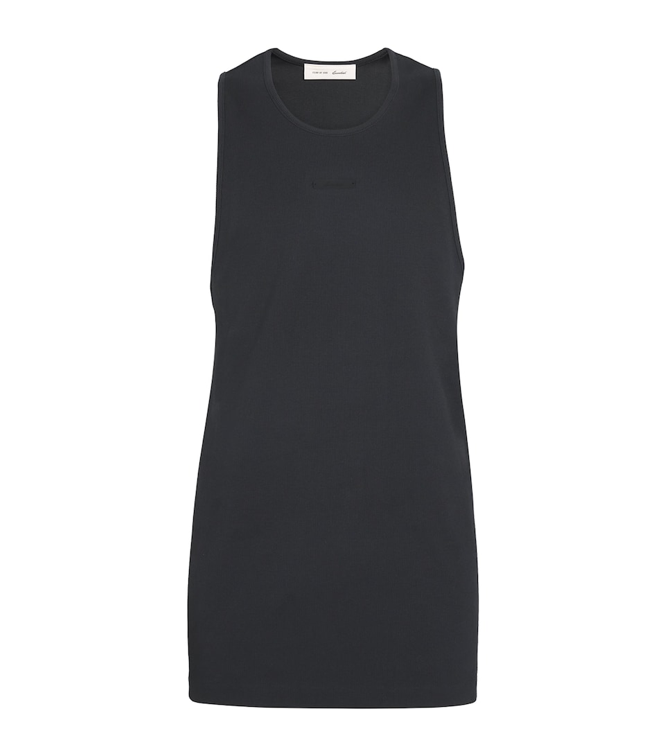 FEAR OF GOD ESSENTIALS Mens Stretch-Cotton Logo Tank Top Vintage Black