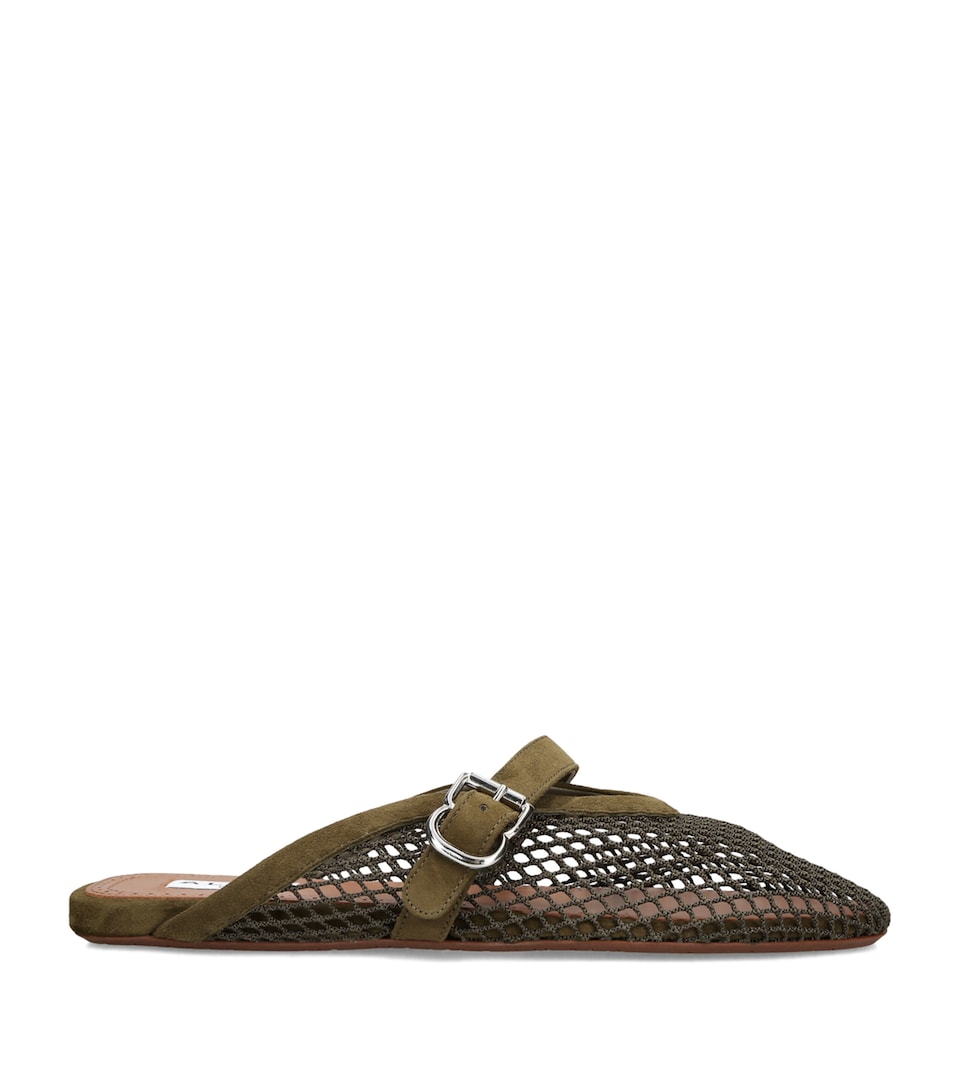 Alaïa Suede Fishnet Mules Khaki