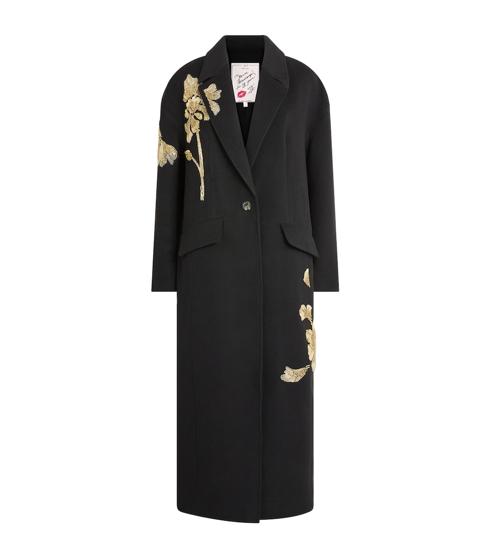 Cinq A Sept Womens Gilded Peony Lilienne Coat Black/gold