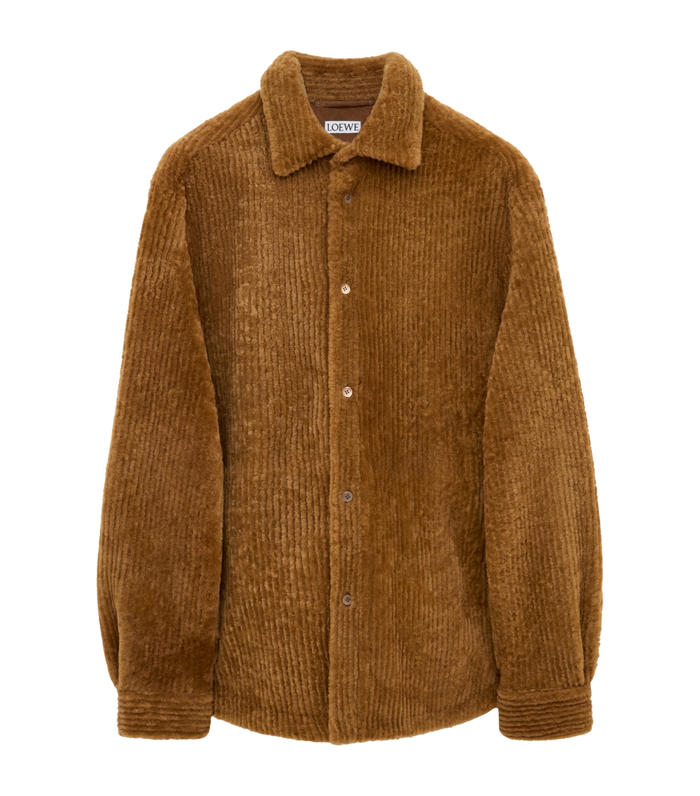 LOEWE Womens Corduroy Merino Shearling Overshirt Camel