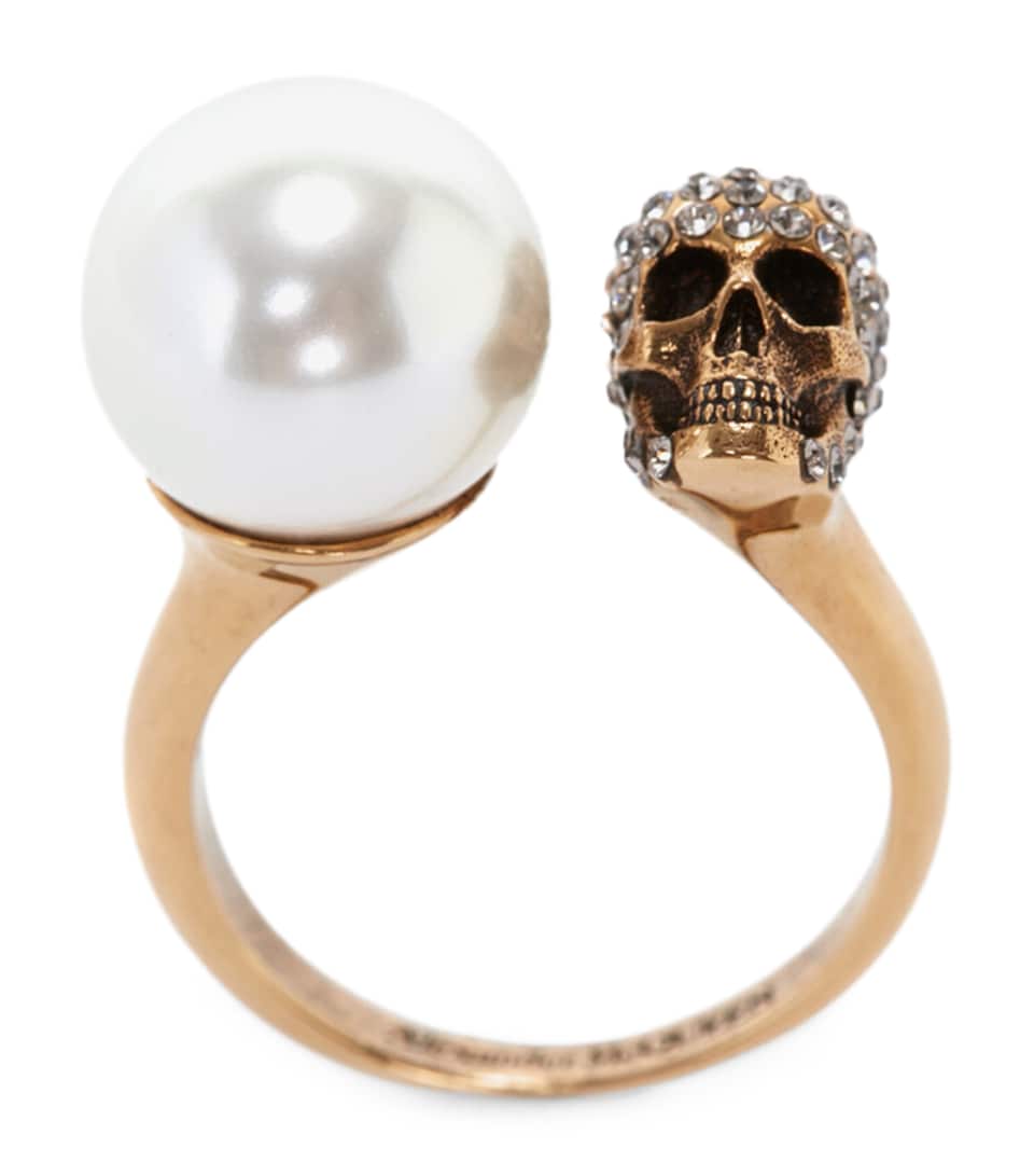 Faux Pearl and Skull Ring