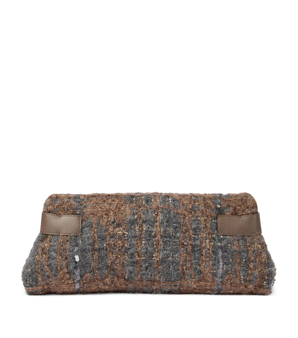 Wool-Leather Prince of Wales Check Essence Clutch Bag