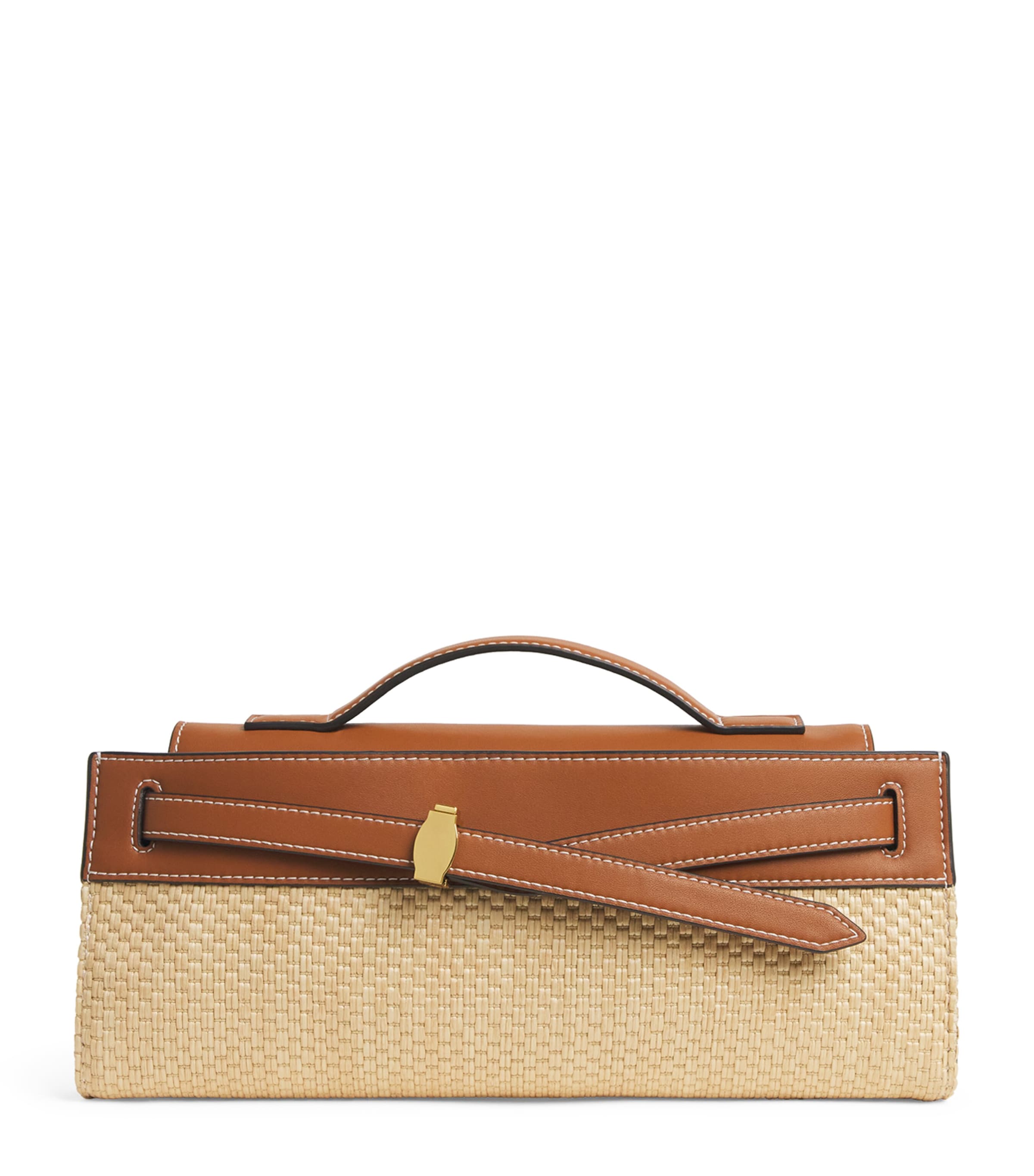 Raffia-Leather Dash Clutch Bag